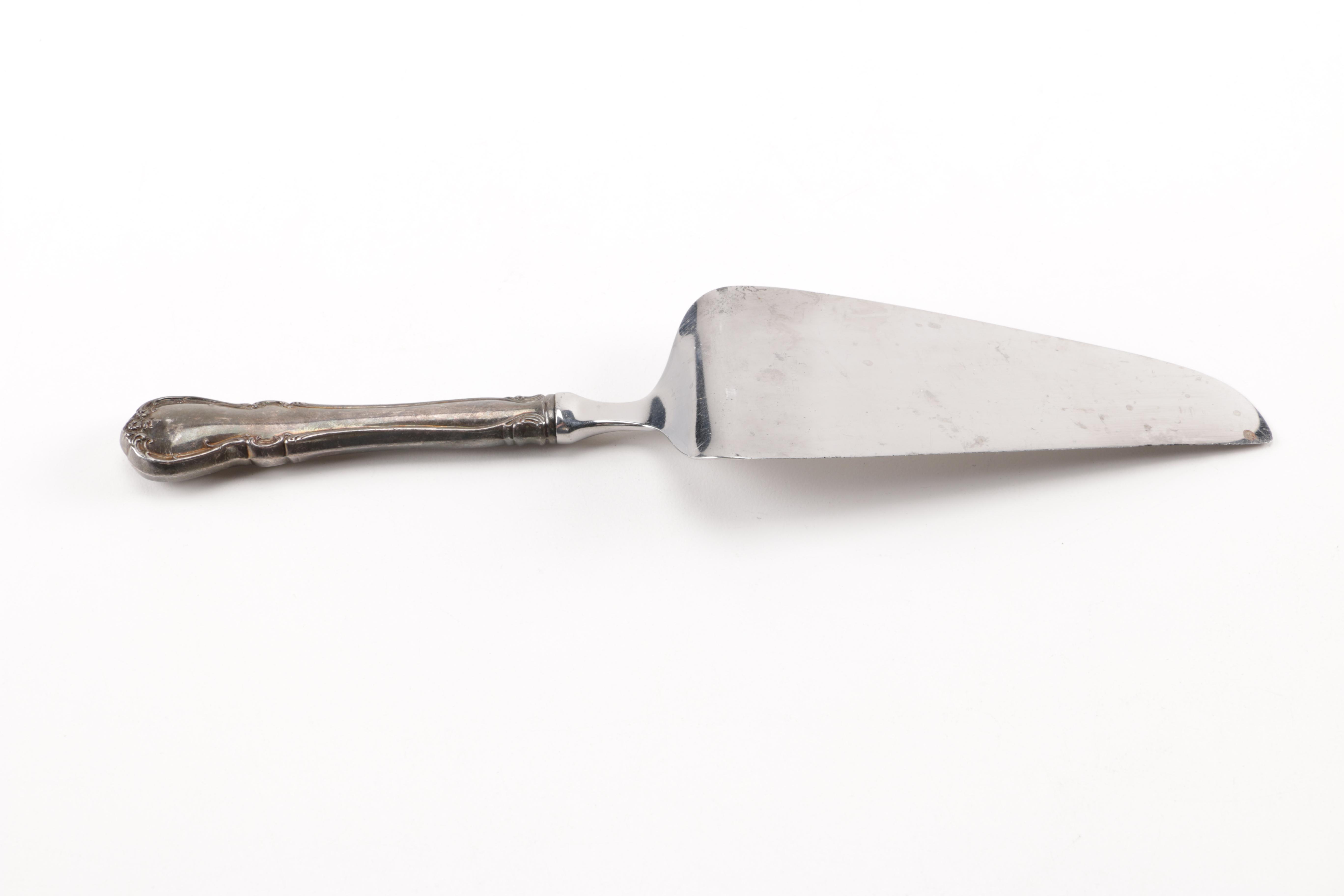 Towle Sterling Handled Cake Server and Assorted Silver Plate Flatware