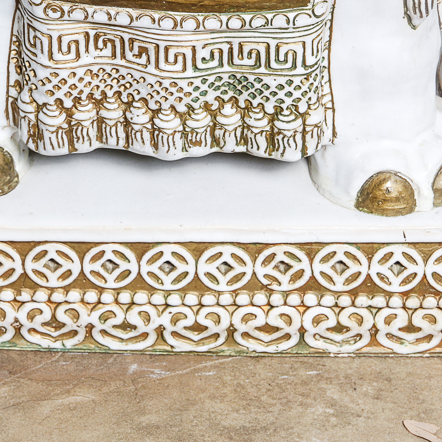 White and Gold-Tone Ceramic Elephant Plant Stand