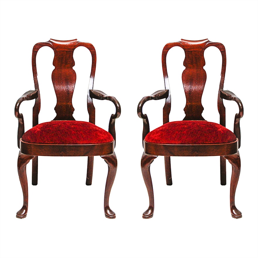 Pair of Queen Anne Style Fiddleback Armchairs