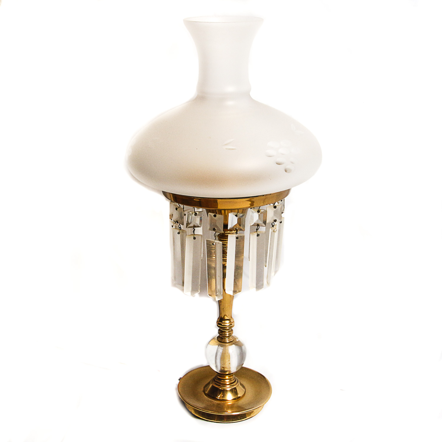 Frosted Glass Table Lamp With Hanging Prisms