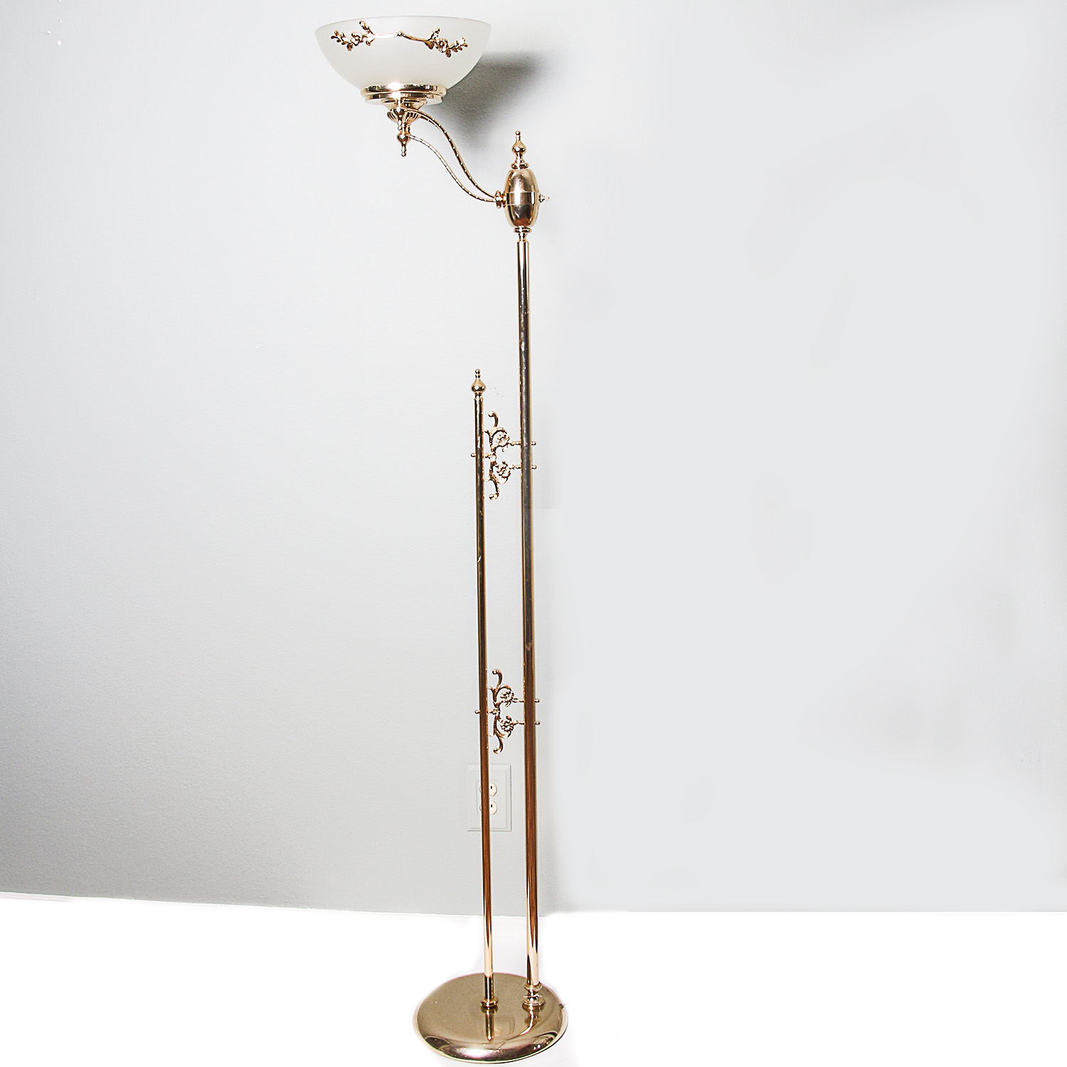 Brass Arm Floor Lamp with Glass Shade
