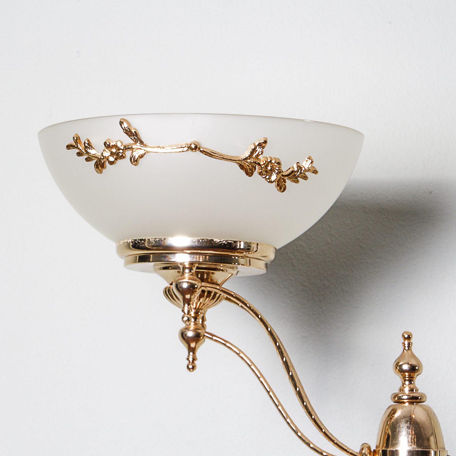 Brass Arm Floor Lamp with Glass Shade