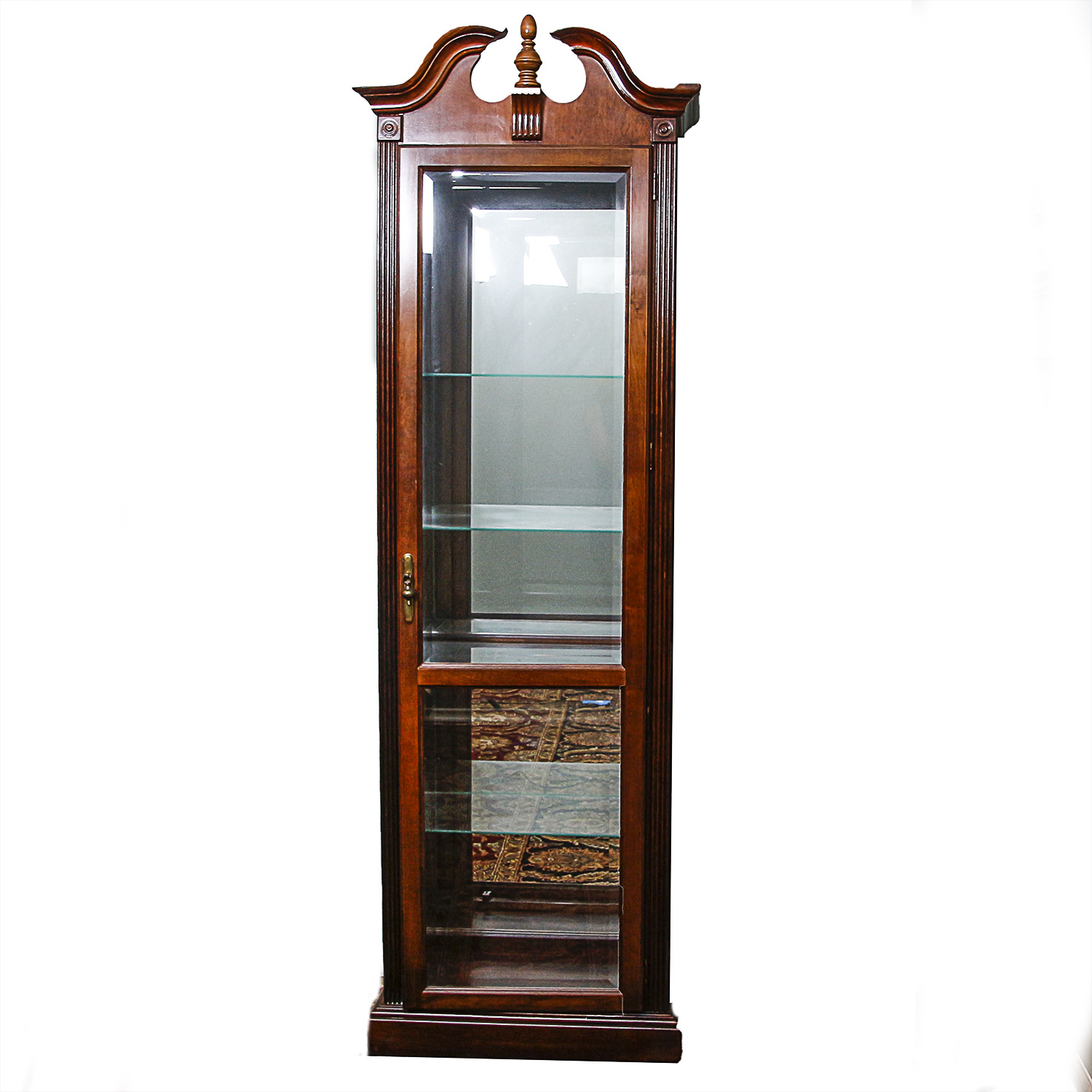 Lighted Curio Cabinet with Broken Arch Pediment