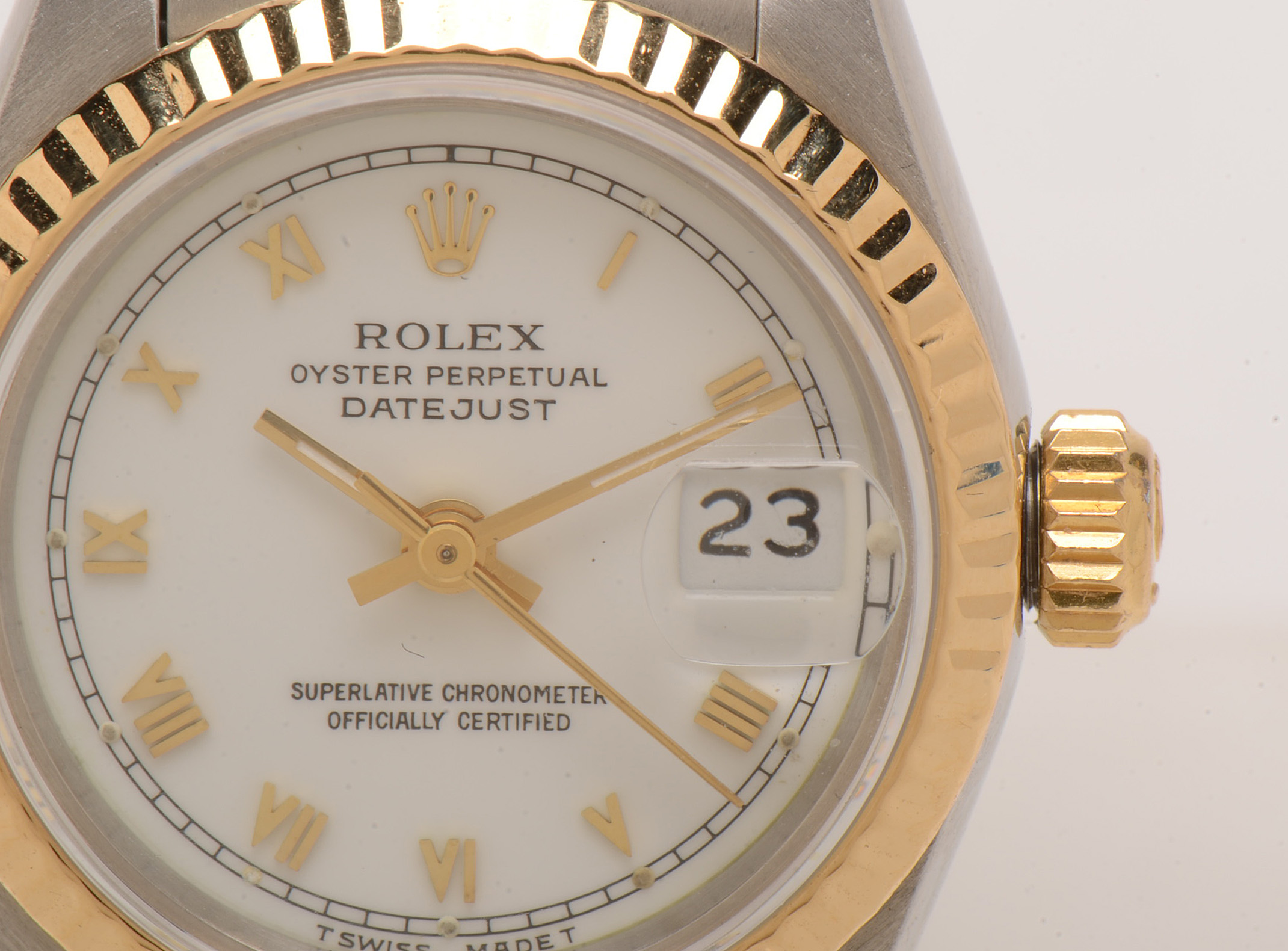 Rolex Datejust 18K Gold & Steel White Roman Automatic Watch
