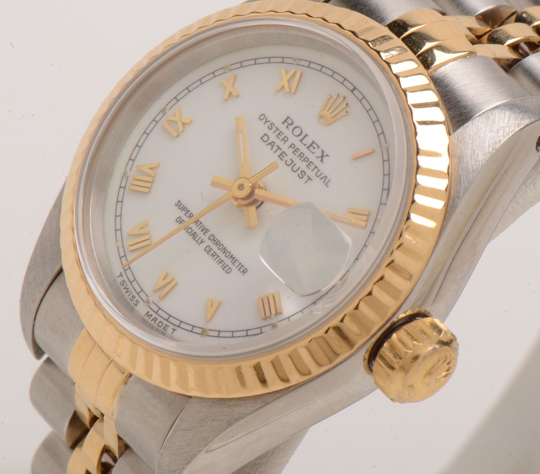 Rolex Datejust 18K Gold & Steel White Roman Automatic Watch