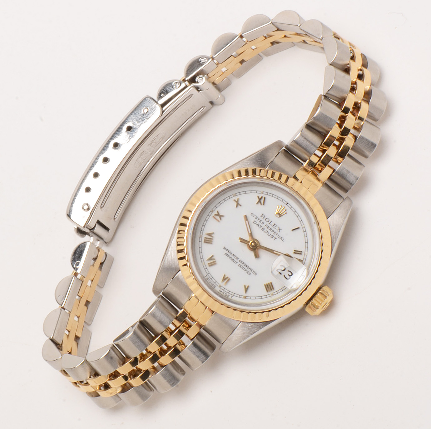 Rolex Datejust 18K Gold & Steel White Roman Automatic Watch