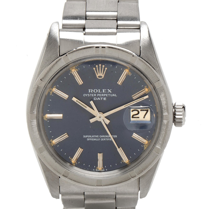 Rolex Date Stainless Steel Blue 34mm Oyster Automatic Wristwatch