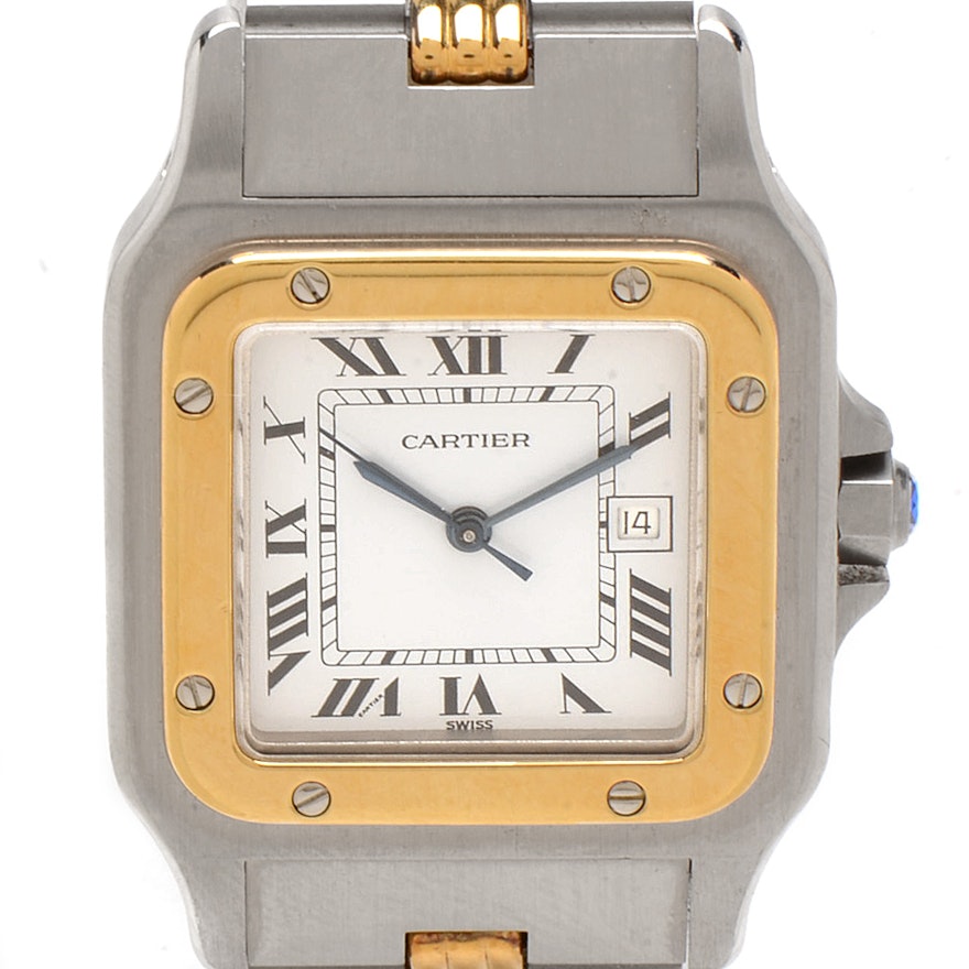 Cartier Santos Date 18K Gold and Steel Automatic Wristwatch