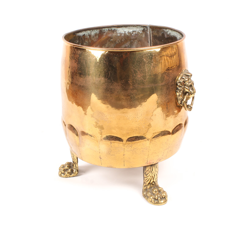 Vintage Footed Brass Firewood Bucket