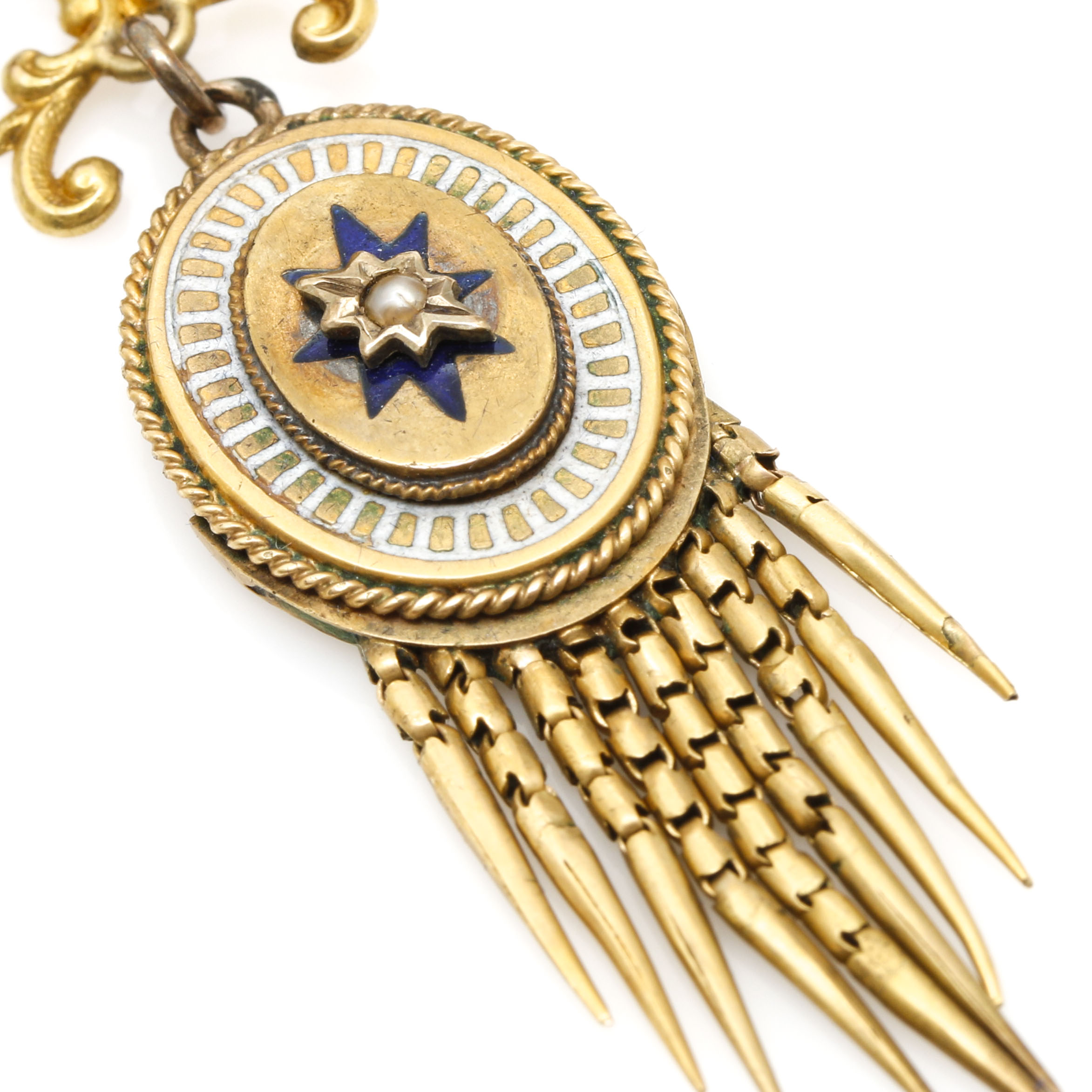 Victorian 14K Yellow Gold and Gold Tone Seed Pearl Enameled Starburst Demi Parure