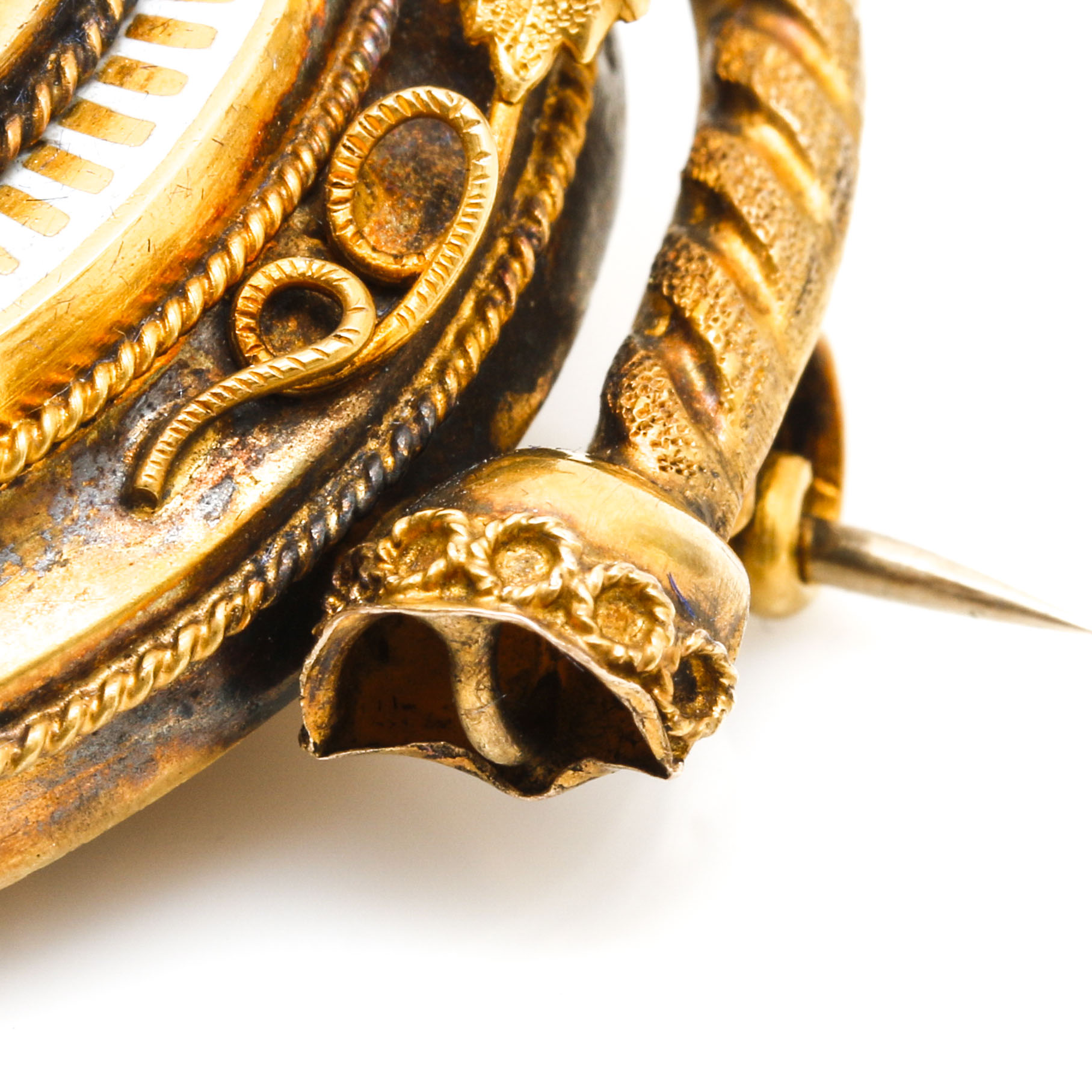 Victorian 14K Yellow Gold and Gold Tone Seed Pearl Enameled Starburst Demi Parure