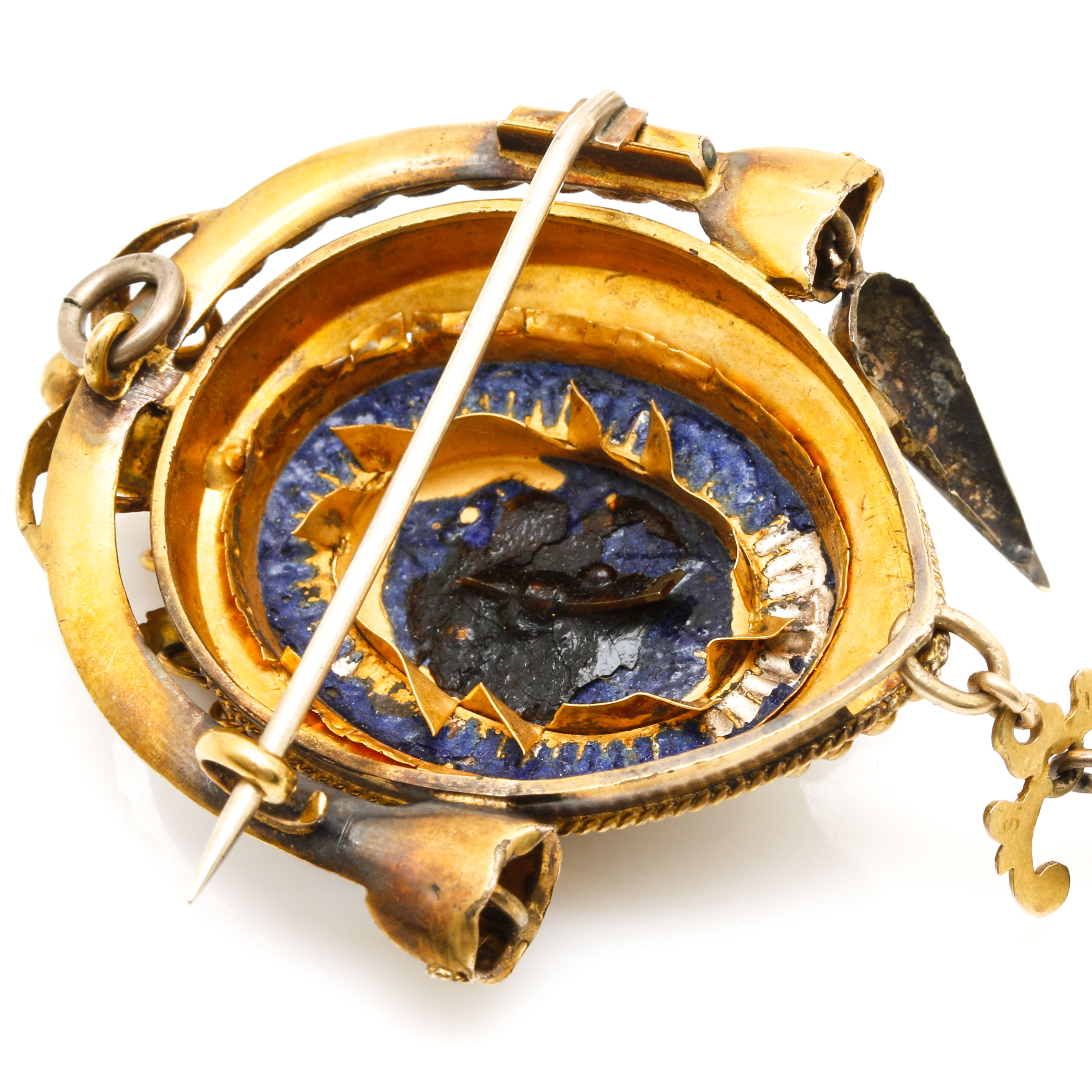 Victorian 14K Yellow Gold and Gold Tone Seed Pearl Enameled Starburst Demi Parure