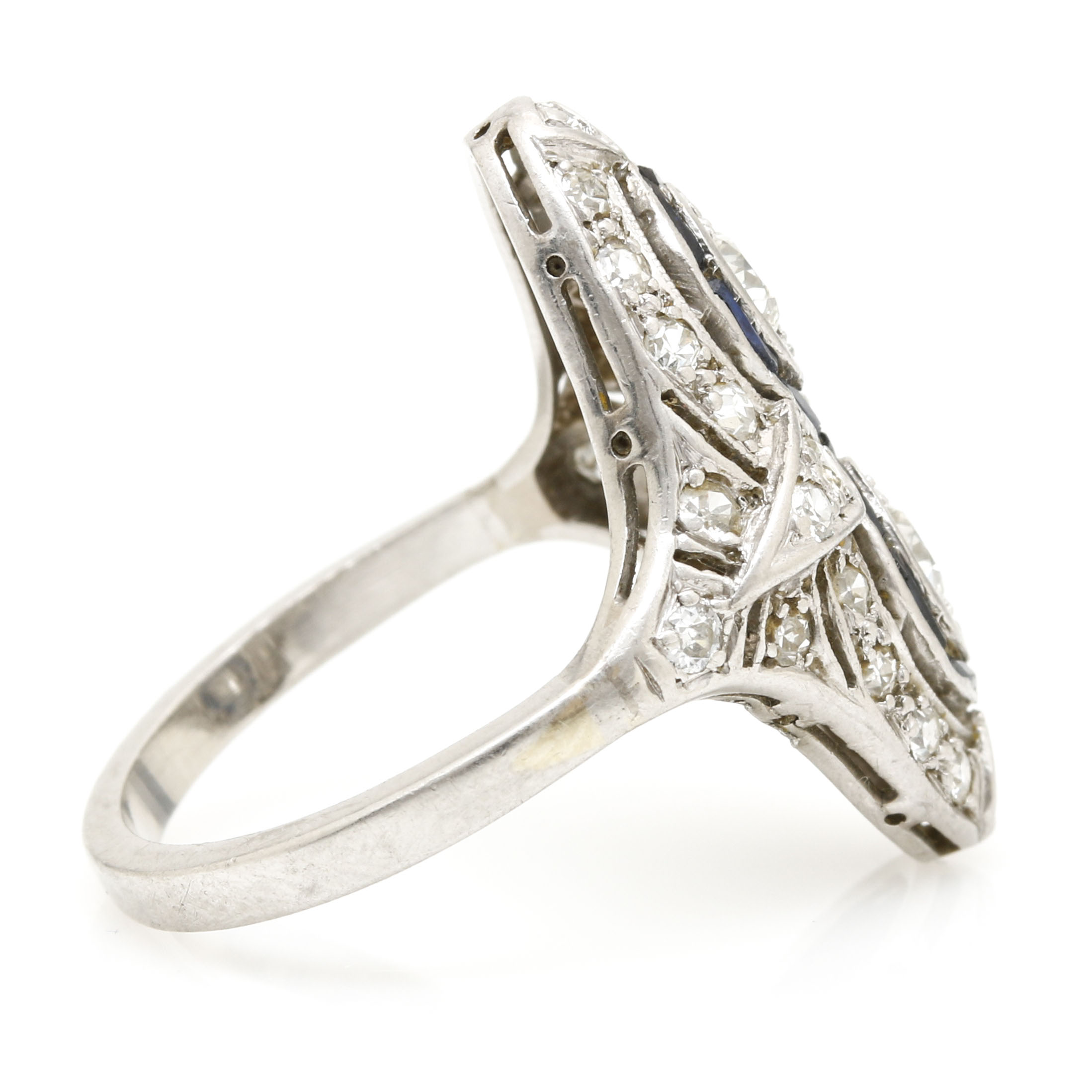 Platinum Diamond and Sapphire Art Deco Ring