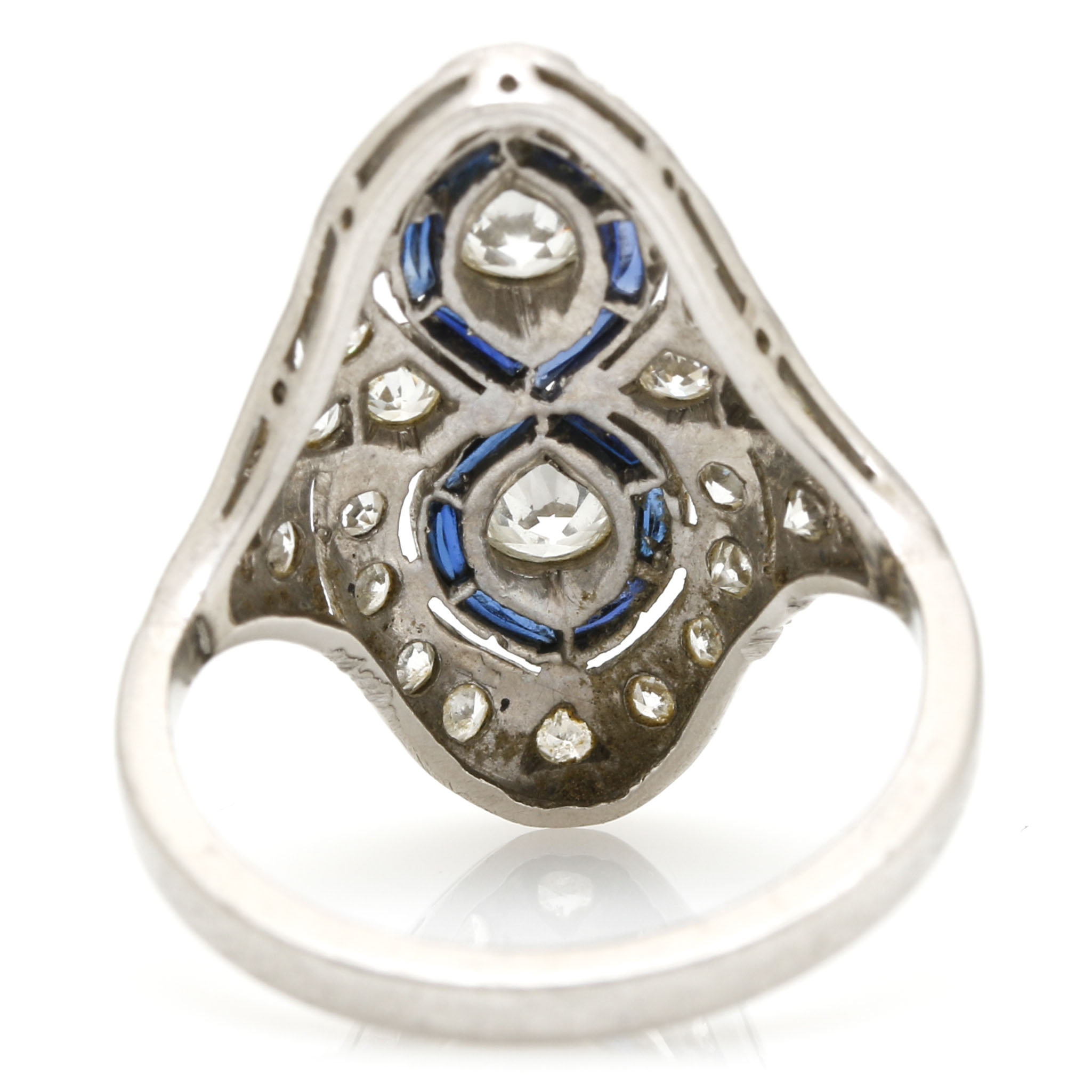 Platinum Diamond and Sapphire Art Deco Ring