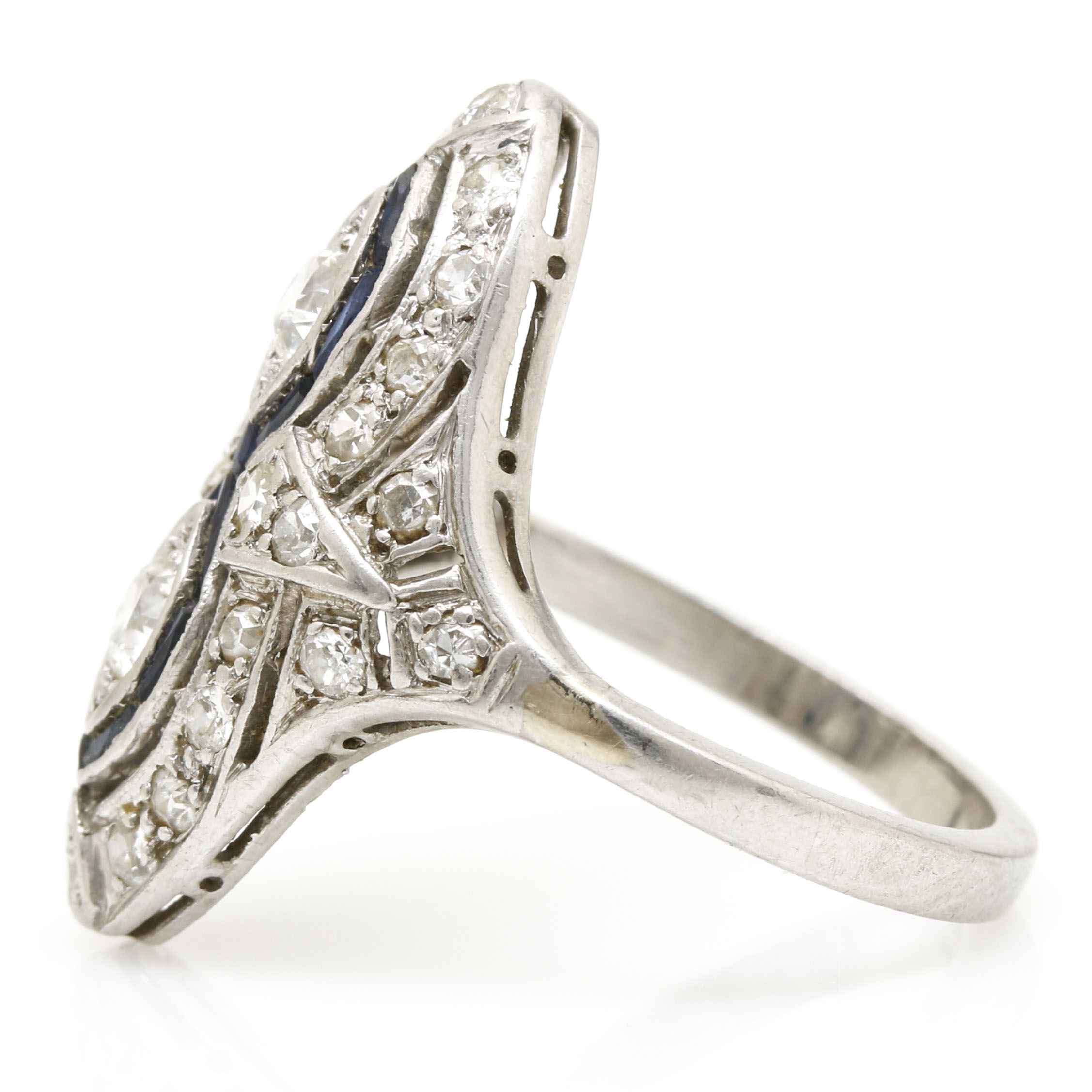 Platinum Diamond and Sapphire Art Deco Ring