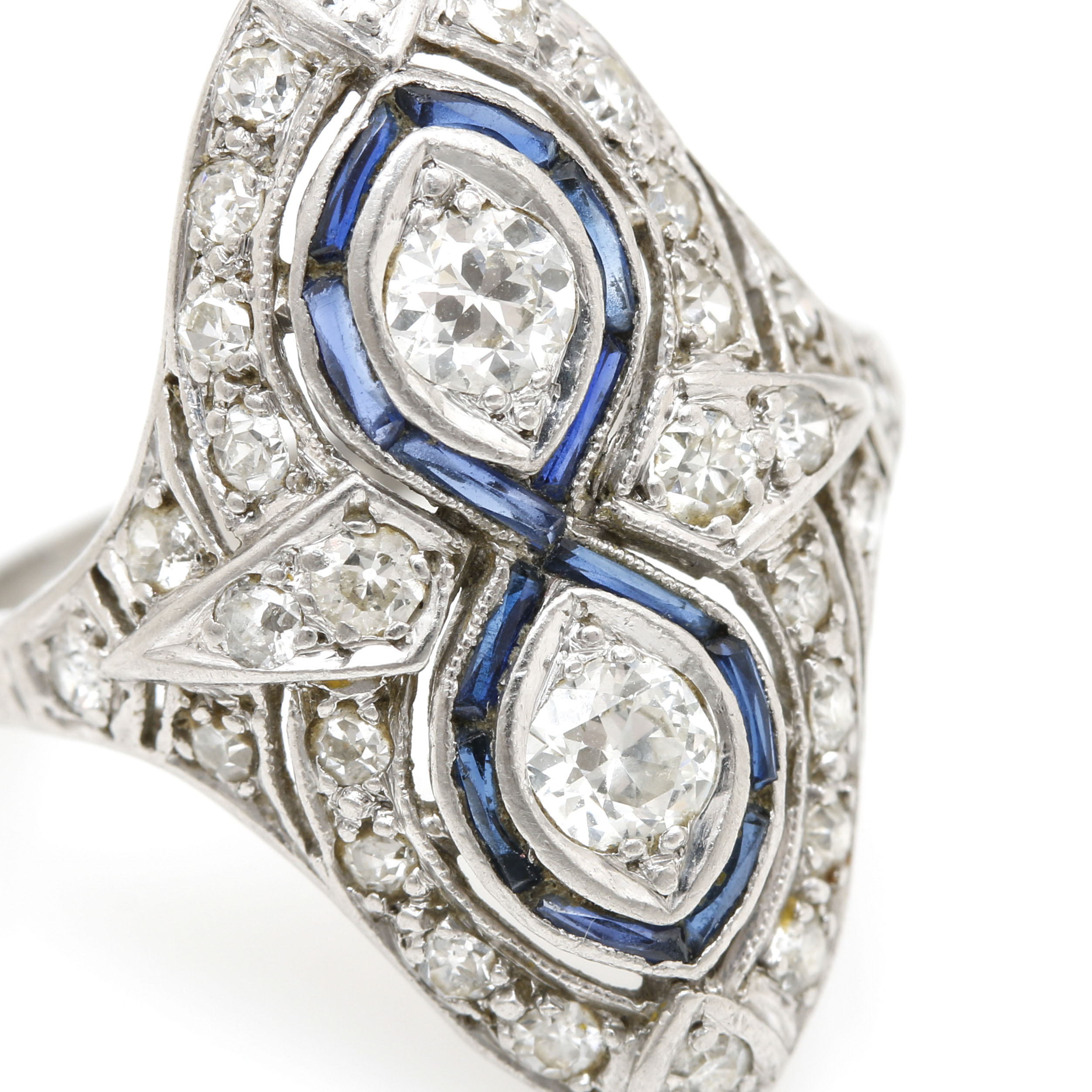 Platinum Diamond and Sapphire Art Deco Ring