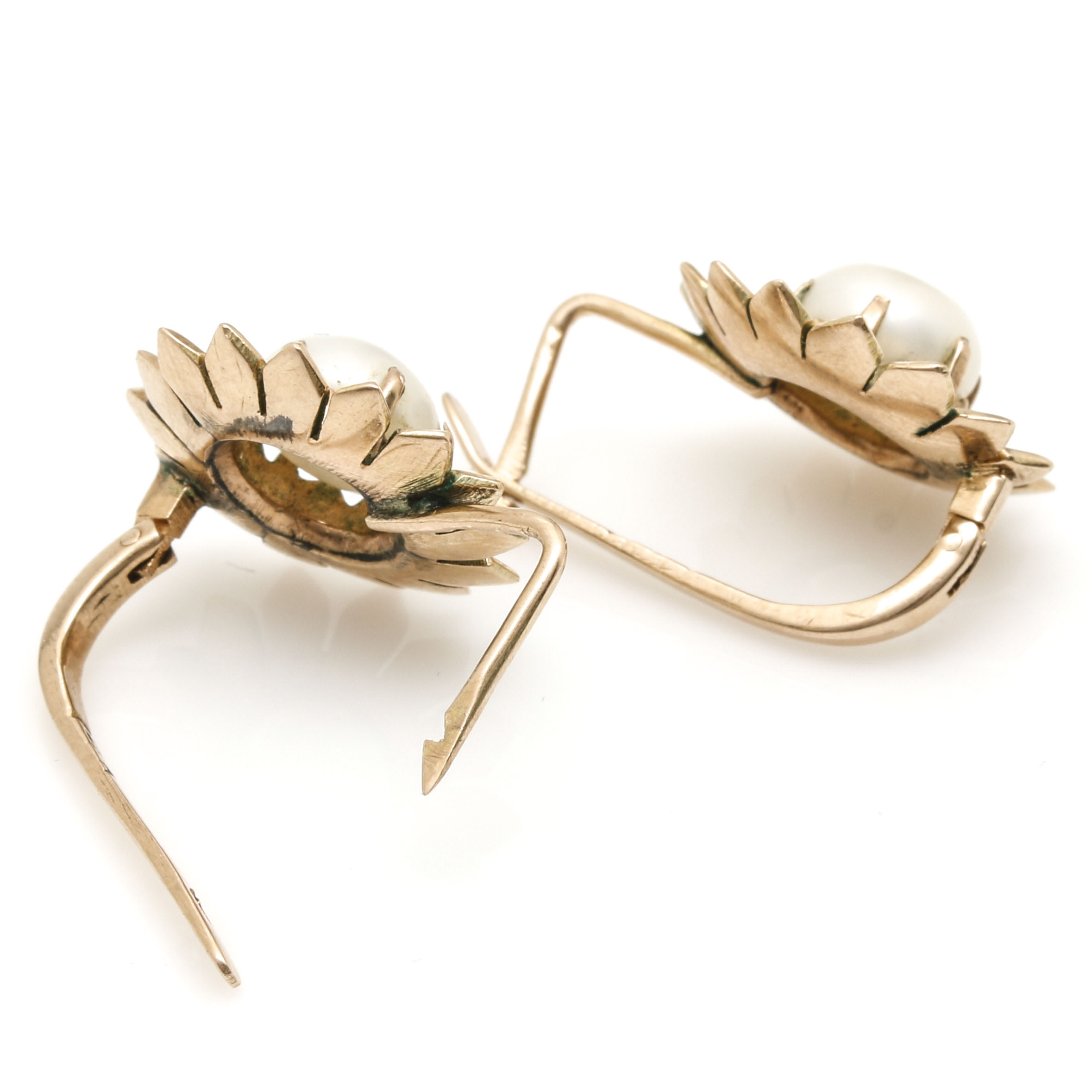 10K Yellow Gold Cultured Pearl Flower Earrings