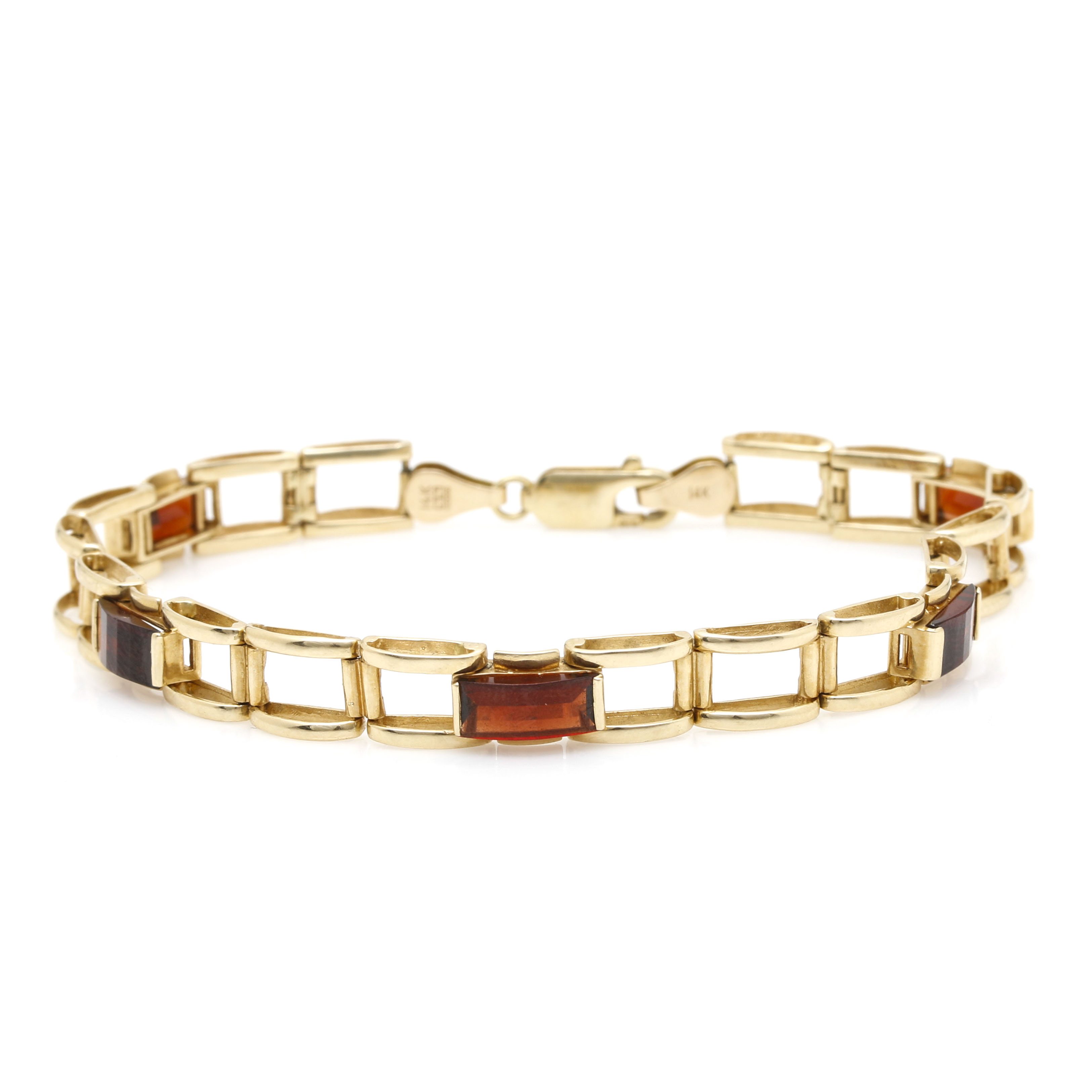14K Yellow Gold Garnet Open Link Bracelet