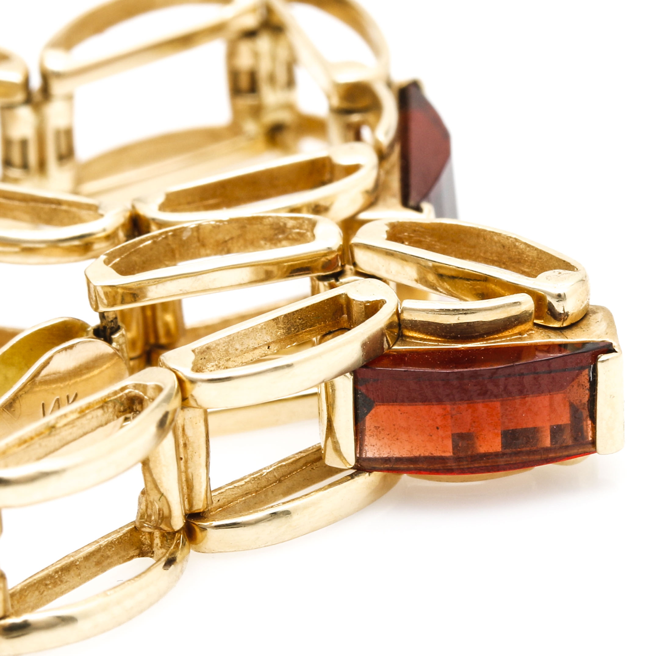 14K Yellow Gold Garnet Open Link Bracelet