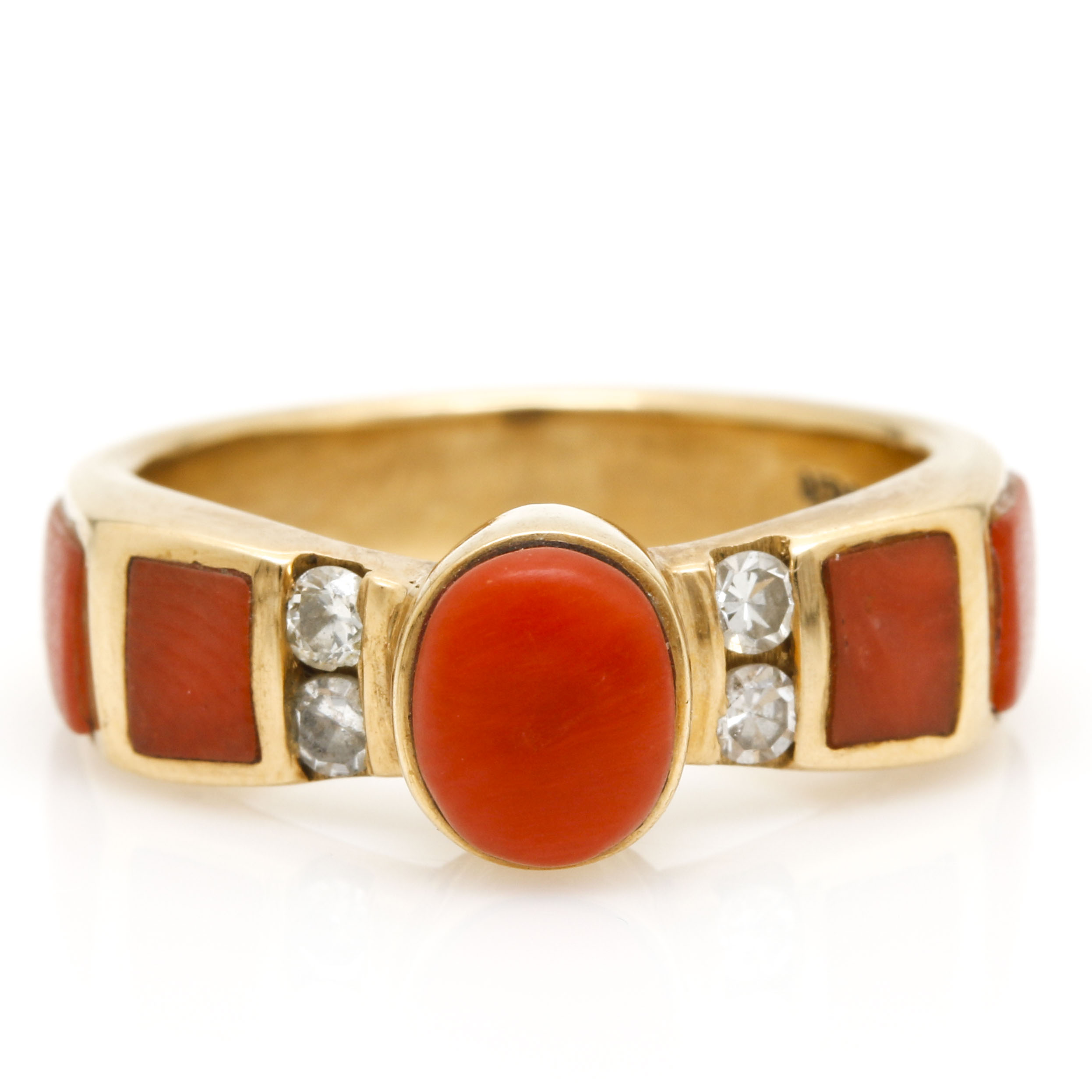 Noah Pfeffer 18K Yellow Gold Coral and Diamond Ring