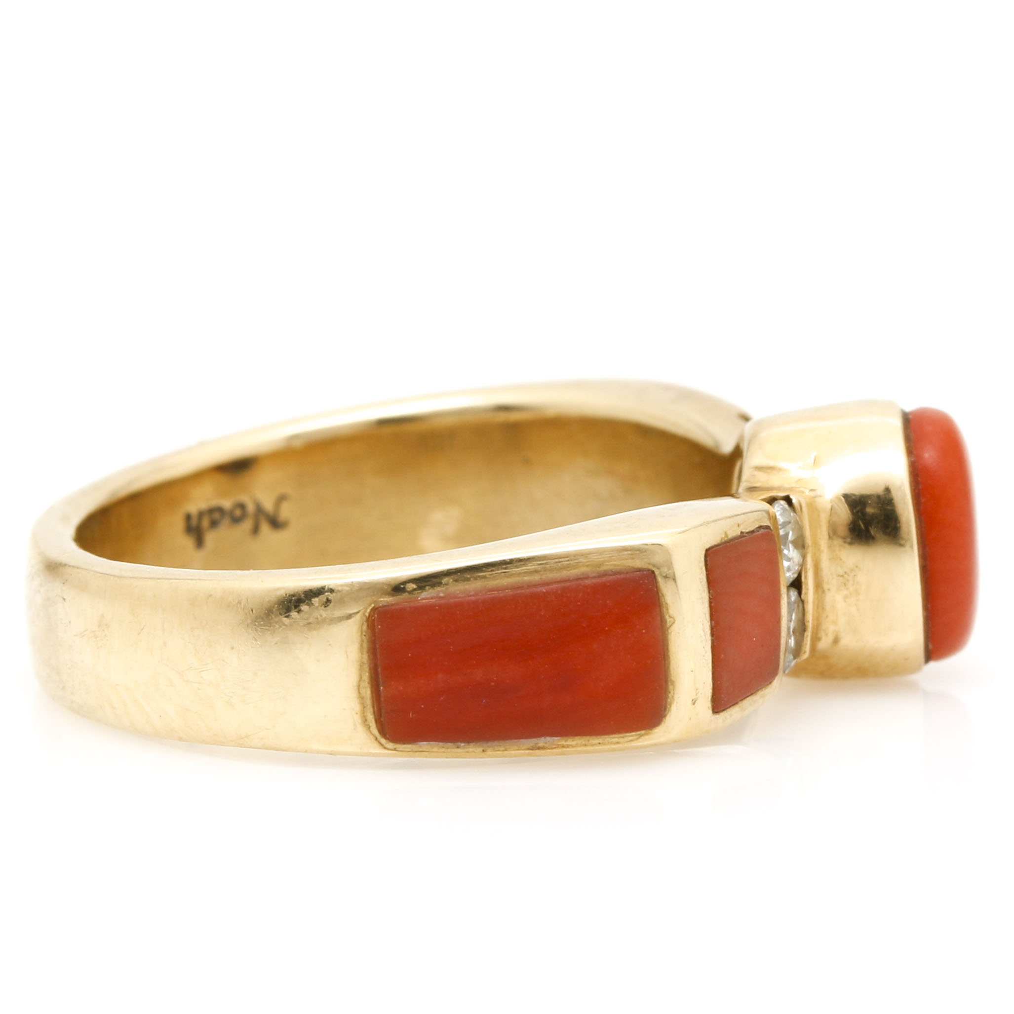 Noah Pfeffer 18K Yellow Gold Coral and Diamond Ring