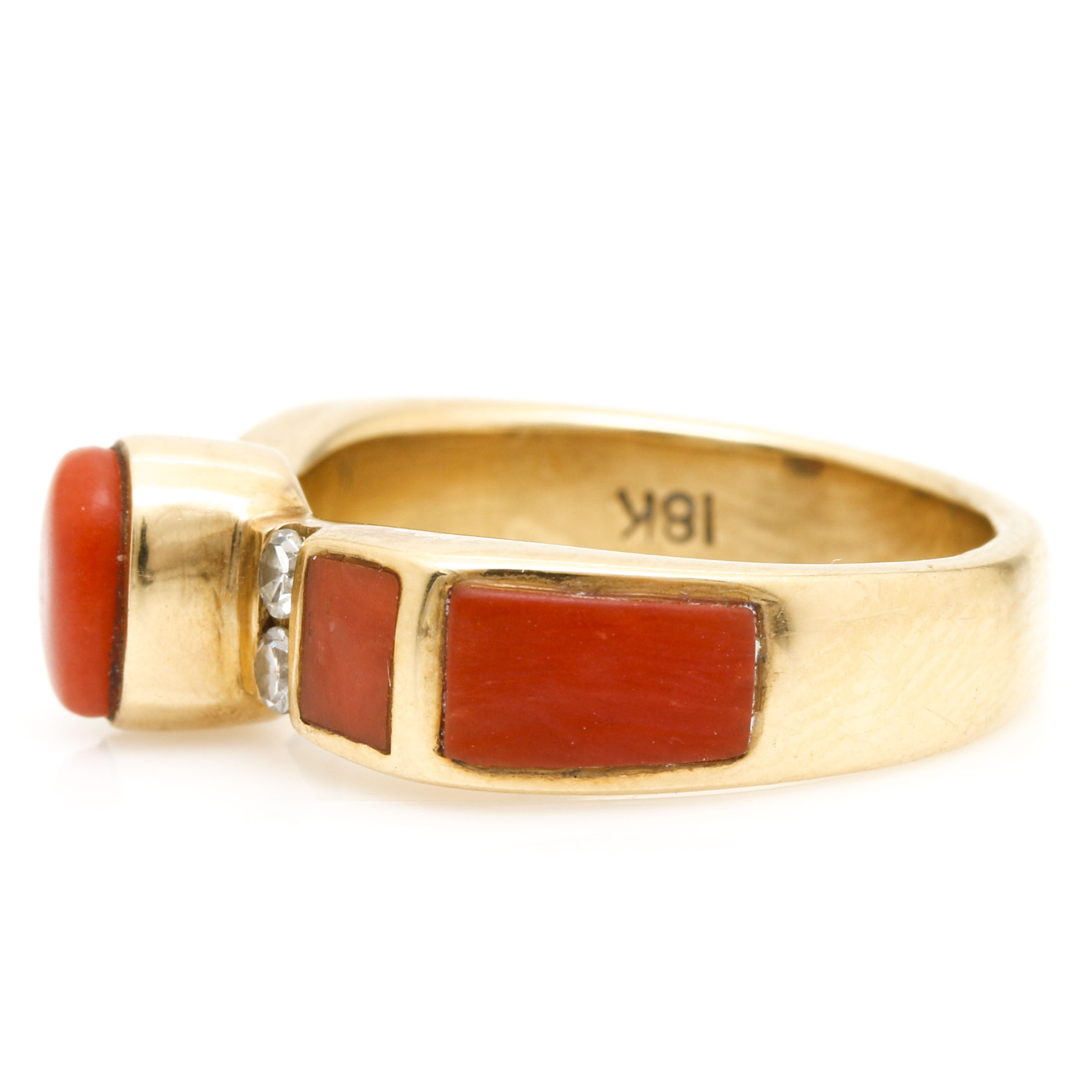 Noah Pfeffer 18K Yellow Gold Coral and Diamond Ring