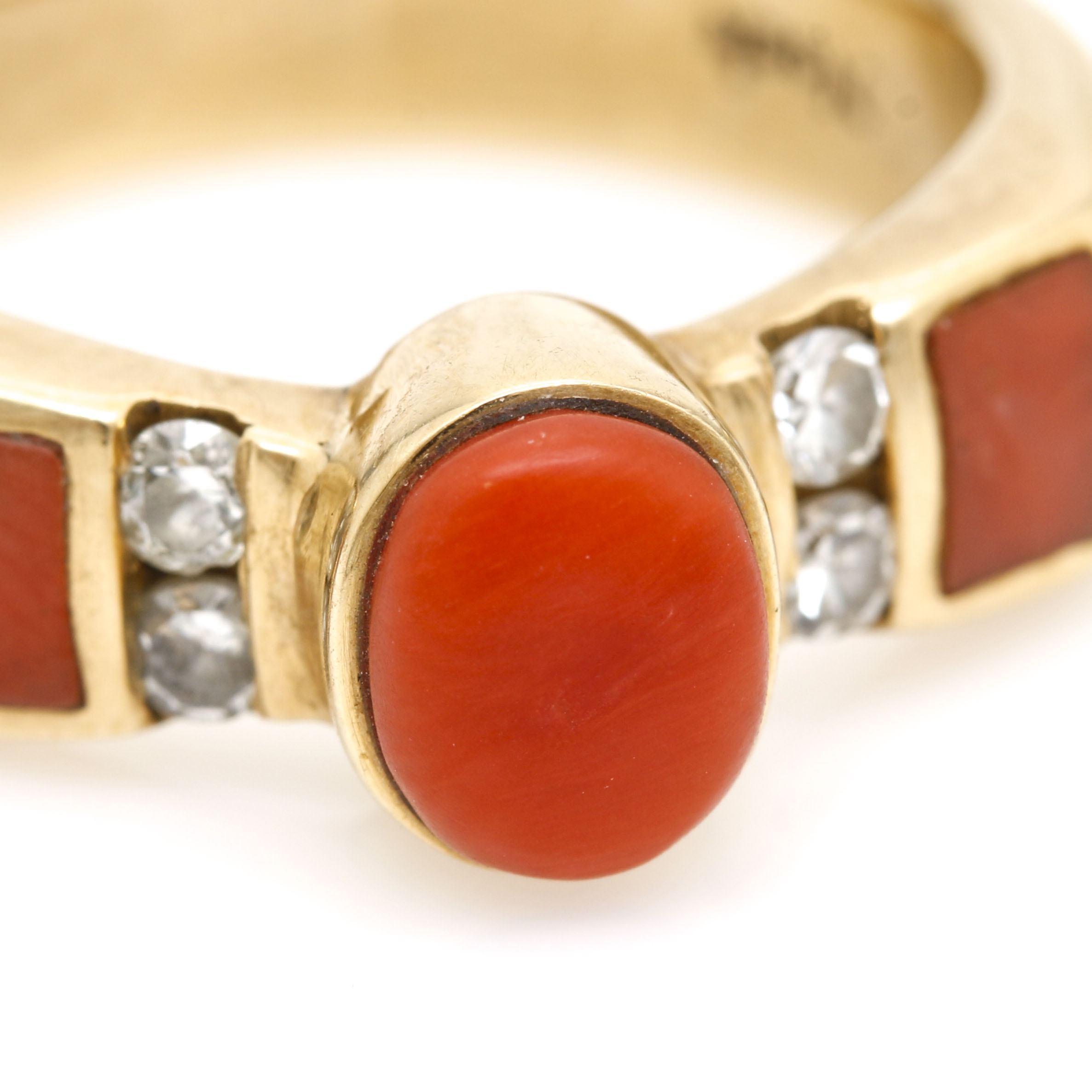 Noah Pfeffer 18K Yellow Gold Coral and Diamond Ring