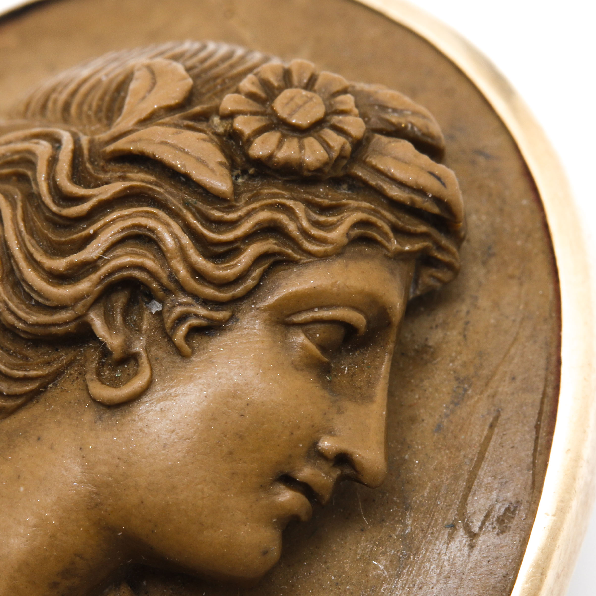 10K Yellow Gold Lava Stone Cameo Brooch