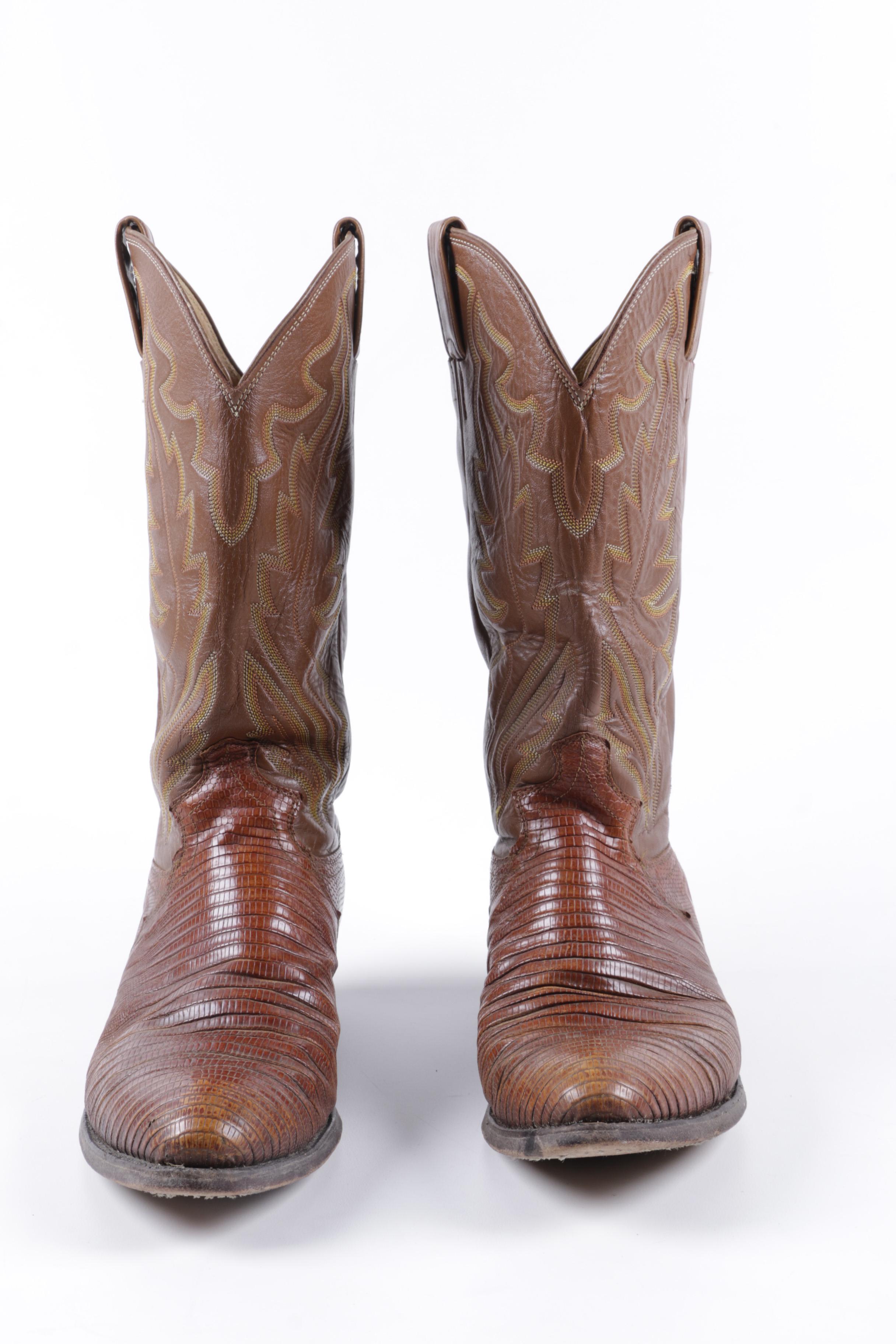 Justin Lizard Skin and Cowhide Men's Western Boots