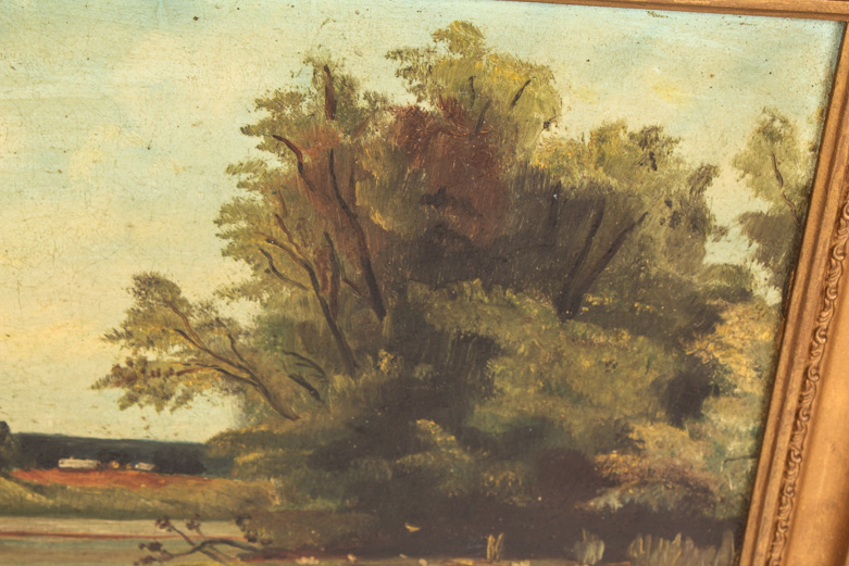 Antique Oil Painting on Academy Board of a Country Landscape