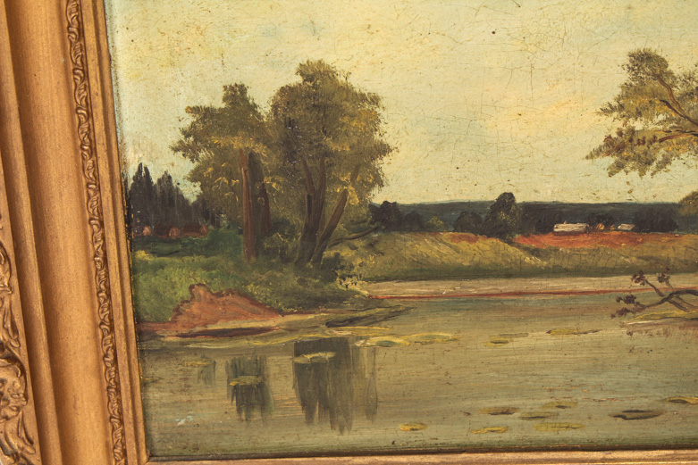 Antique Oil Painting on Academy Board of a Country Landscape
