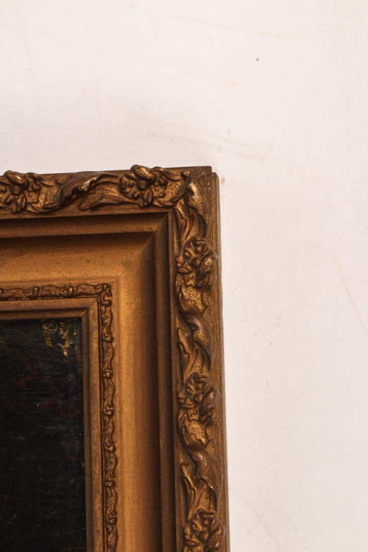 Antique Oil Painting on Academy Board of a Country Landscape