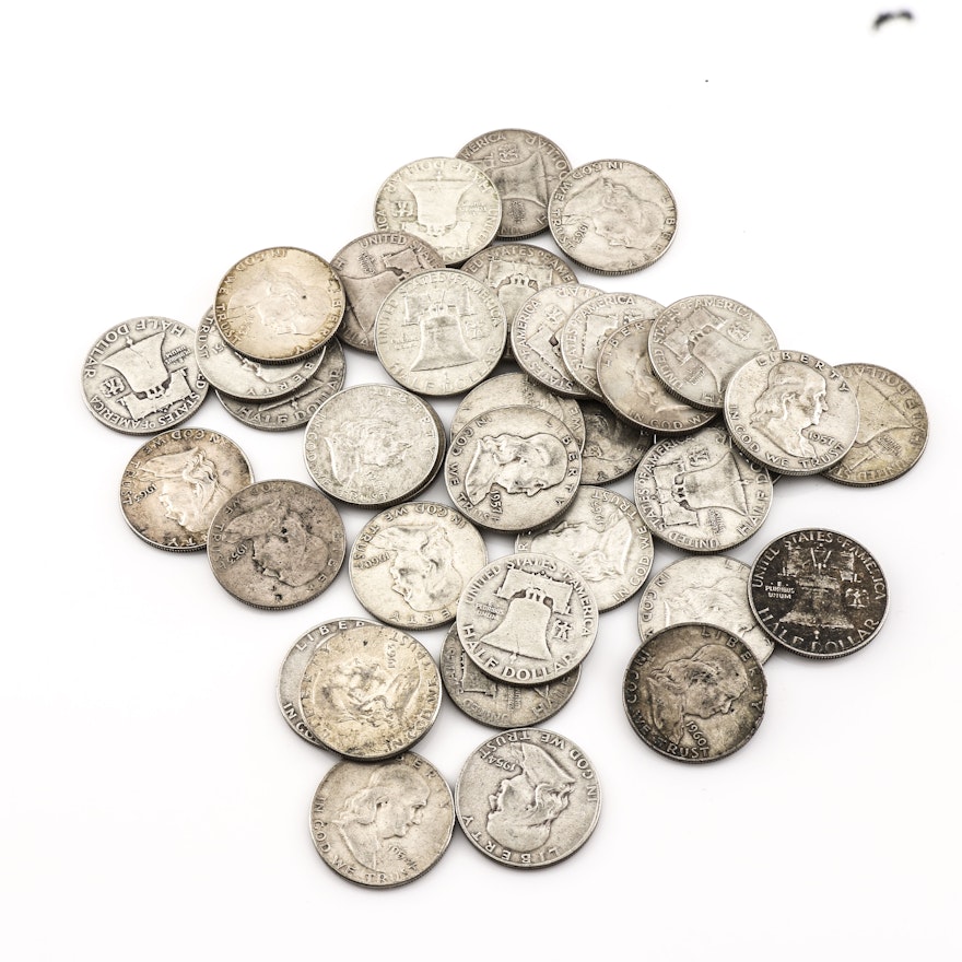 Group of (37) Franklin Half Dollars 1950-1963