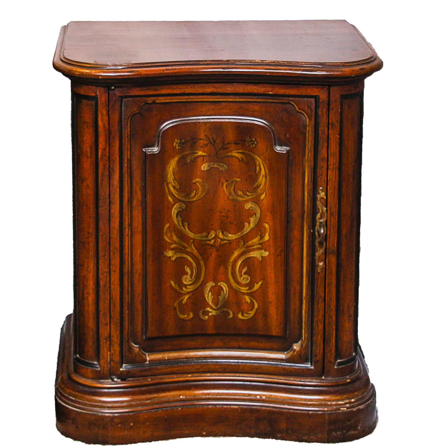 Wooden Bedside Table with Painted Gold Tone Accents