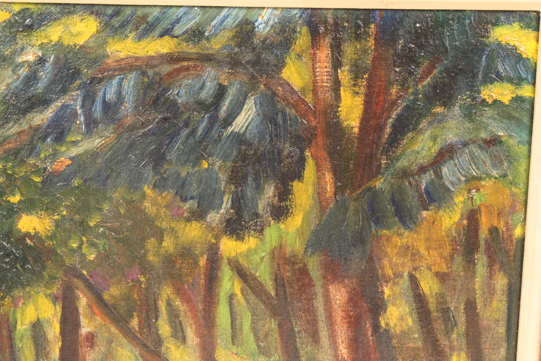 Vintage Oil Painting on Board of a Forest Landscape