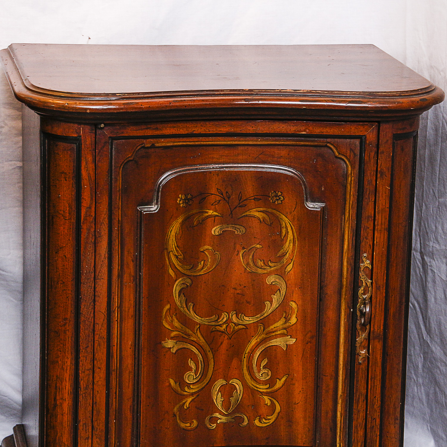 Wooden Bedside Table with Painted Gold Tone Accents