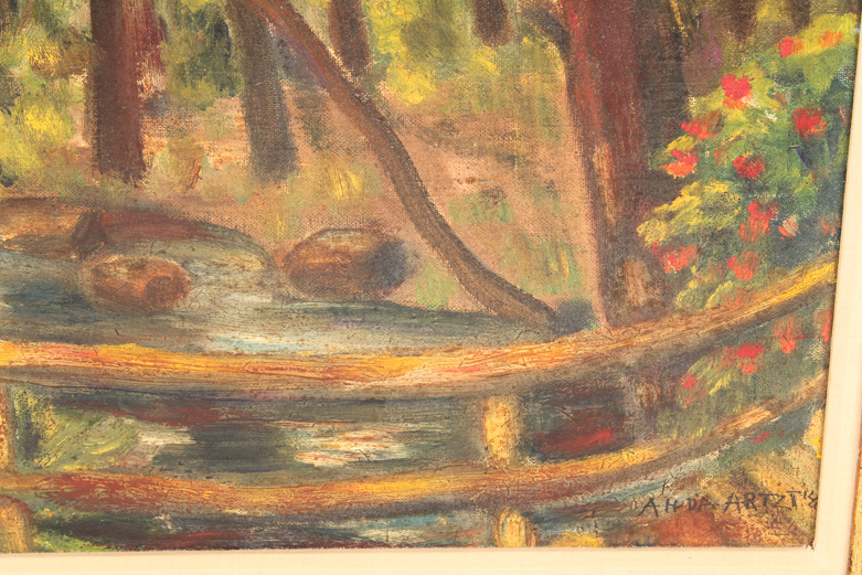 Vintage Oil Painting on Board of a Forest Landscape