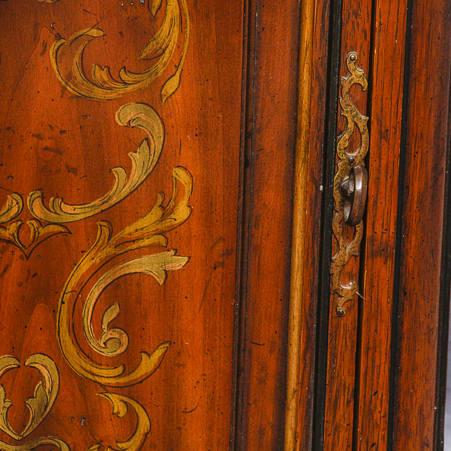 Wooden Bedside Table with Painted Gold Tone Accents