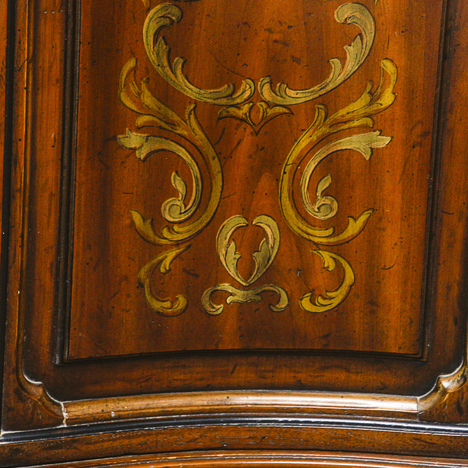 Wooden Bedside Table with Painted Gold Tone Accents