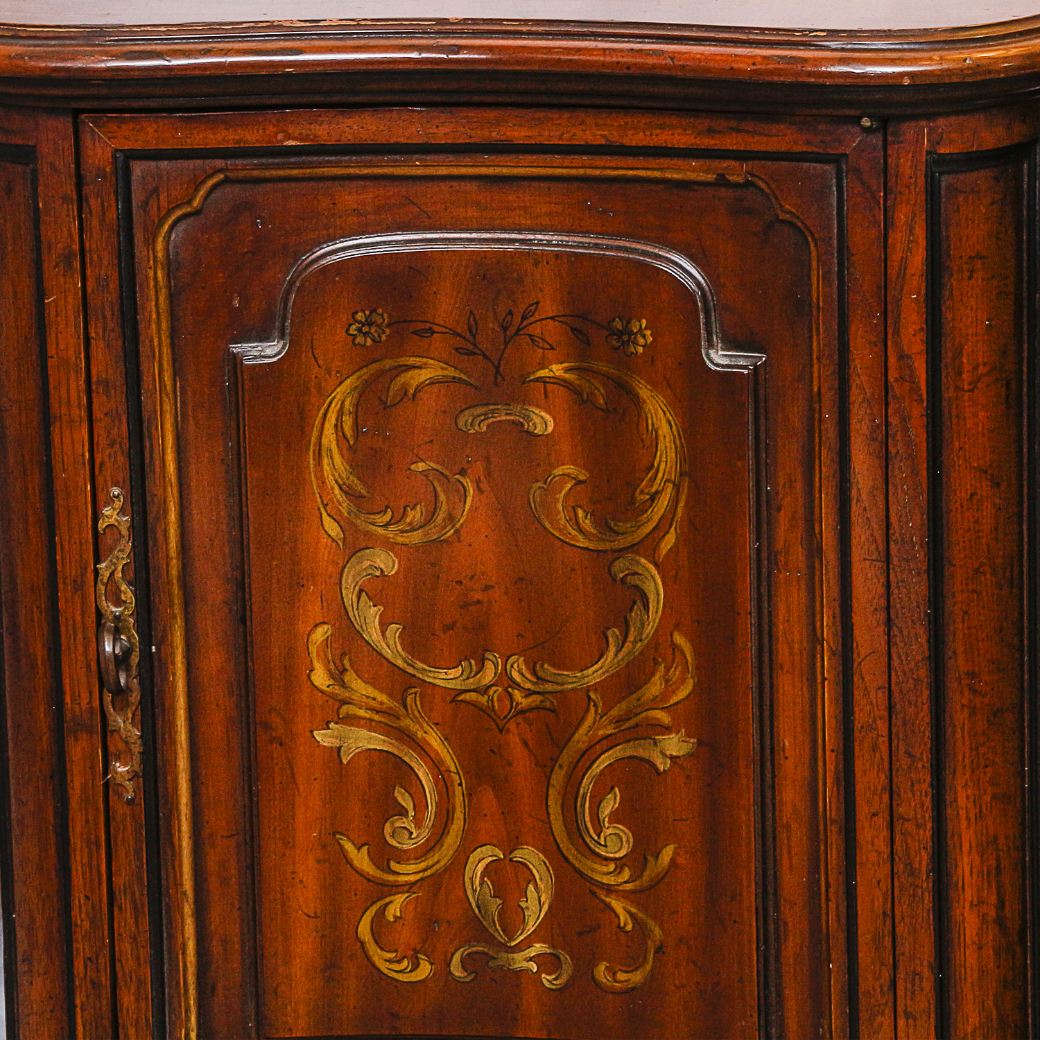 Wooden Bedside Table with Painted Door and Two Shelves Inside