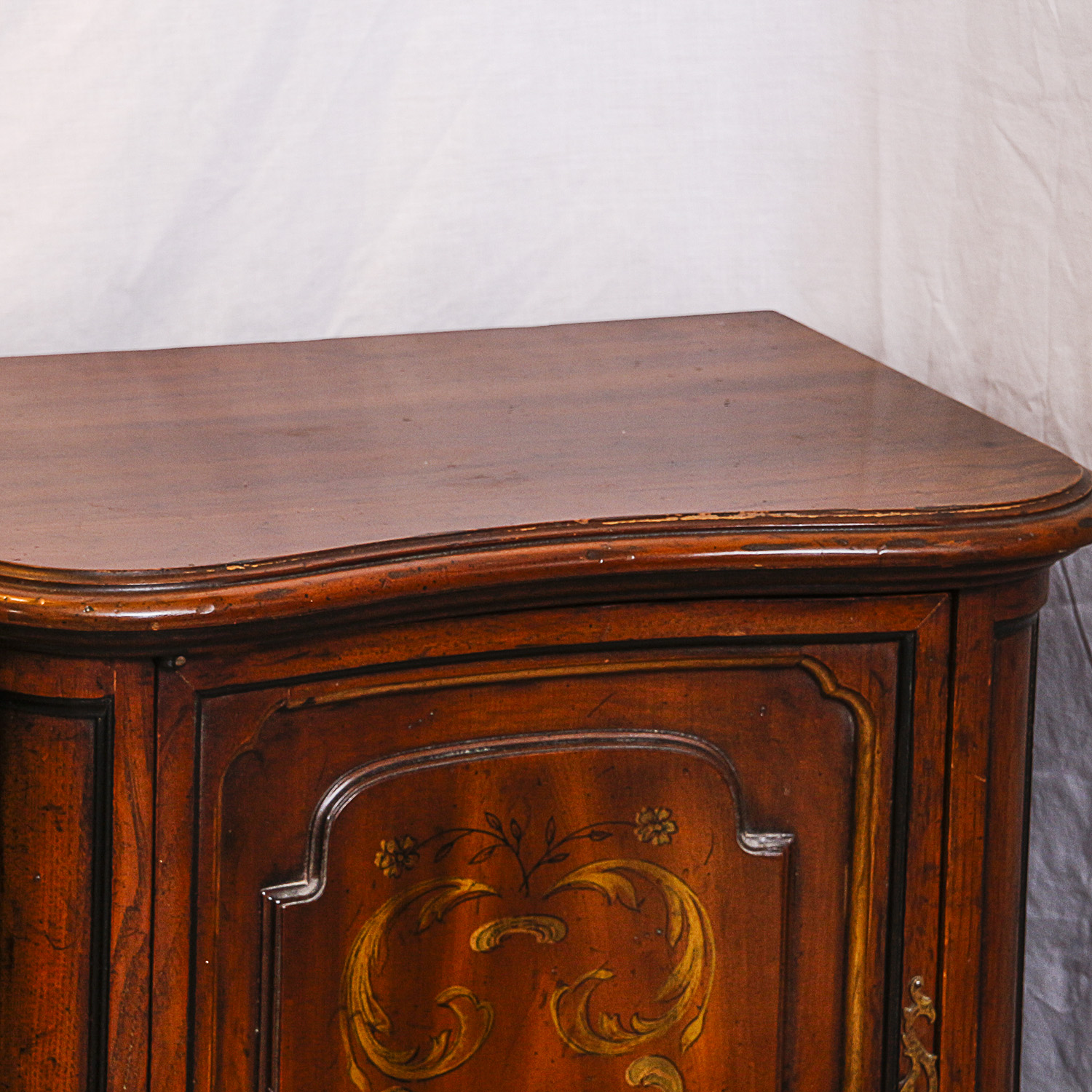 Wooden Bedside Table with Painted Door and Two Shelves Inside