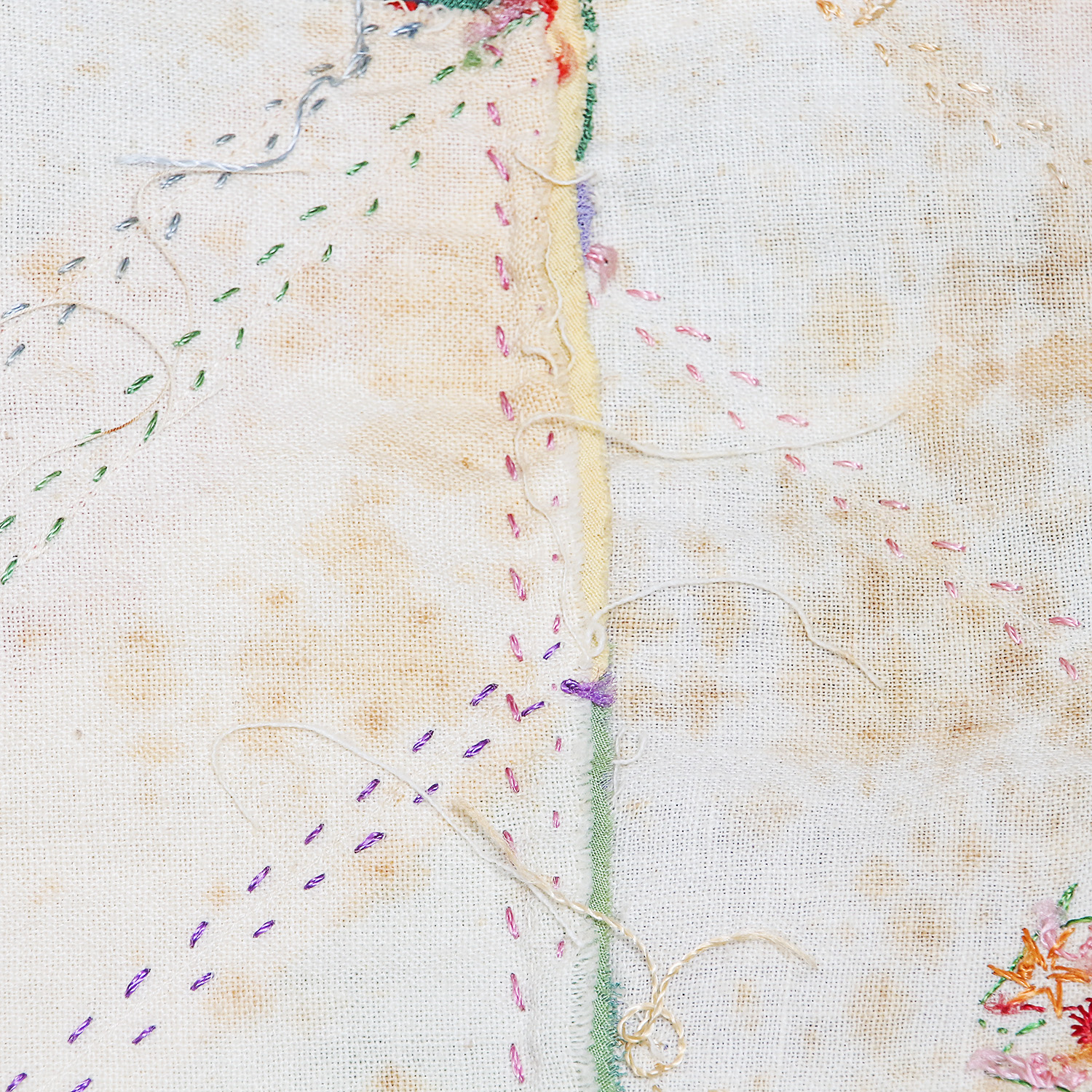 Vintage Hand Sewn and Embroidered Silk Patchwork Quilt