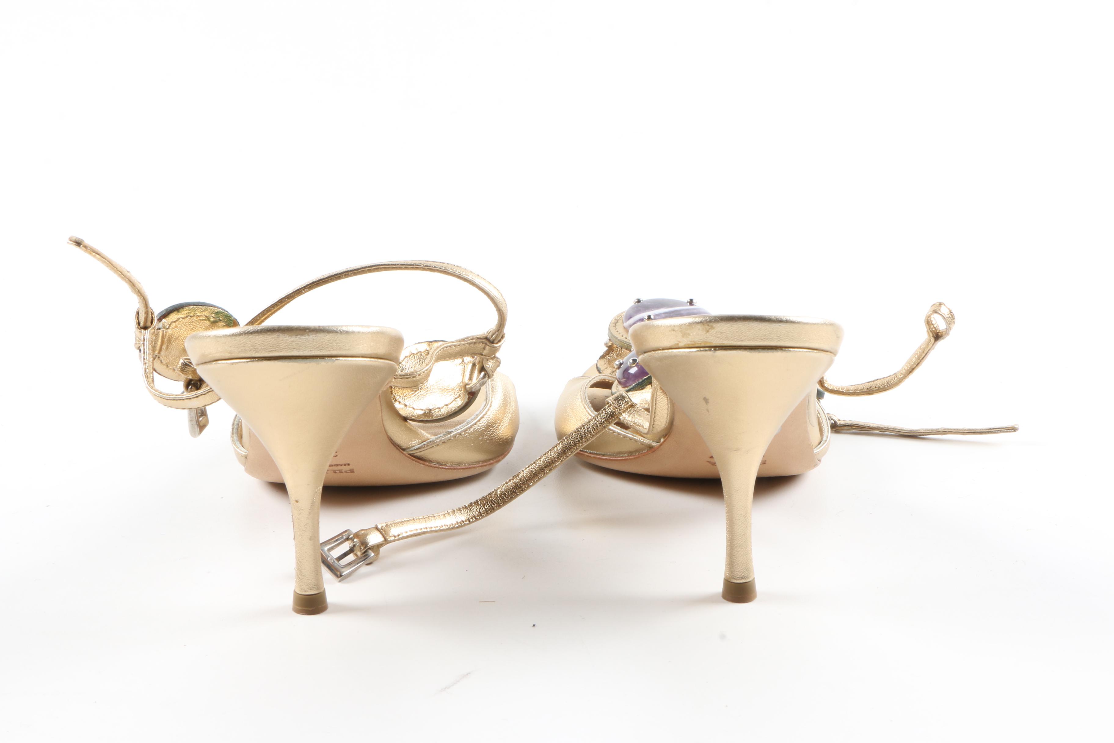 Women's Prada Metallic Gold Sandals