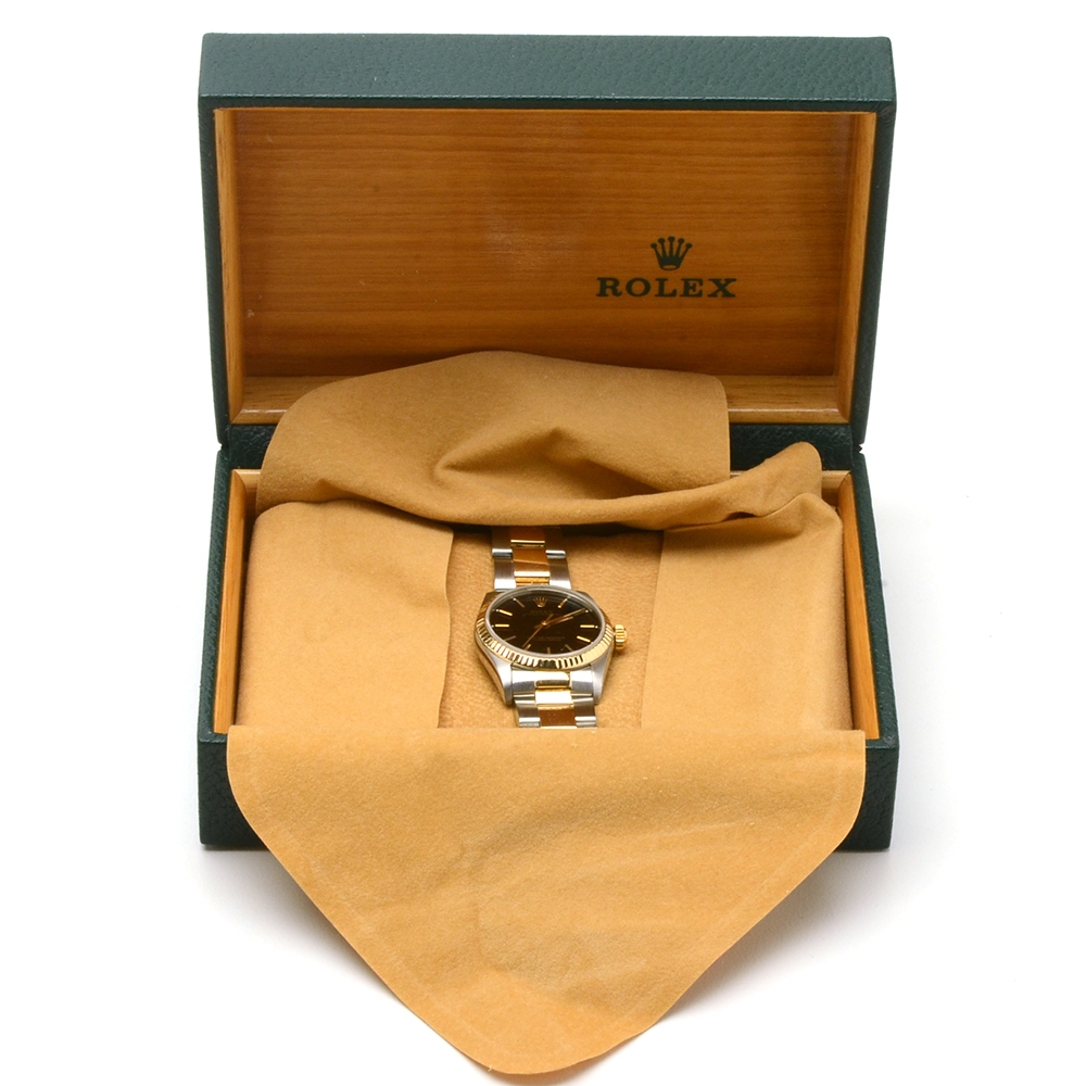 Rolex Oyster Perpetual Mid-Size 18K Gold & Steel Black Automatic