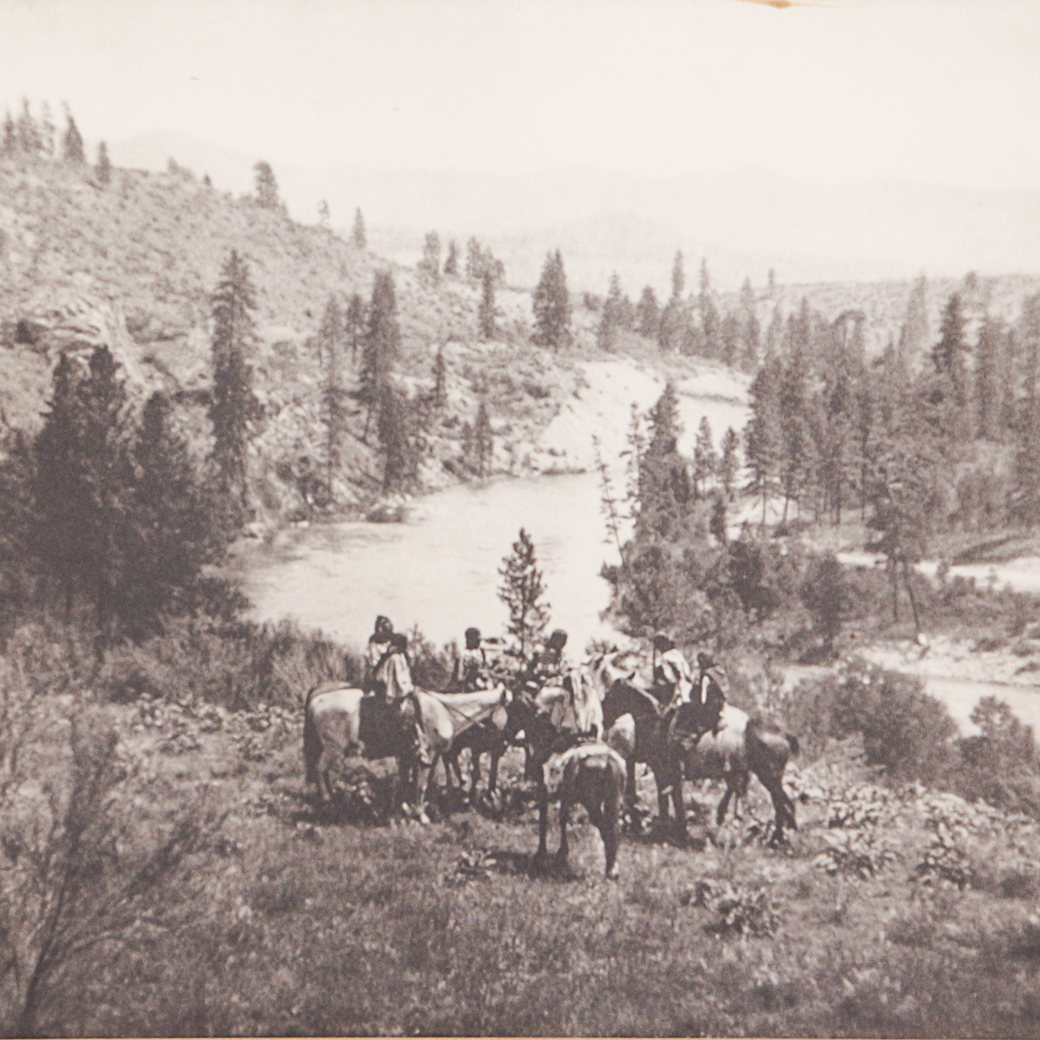 Black and White Offset Lithograph Print After Antique Photo of Native Americans