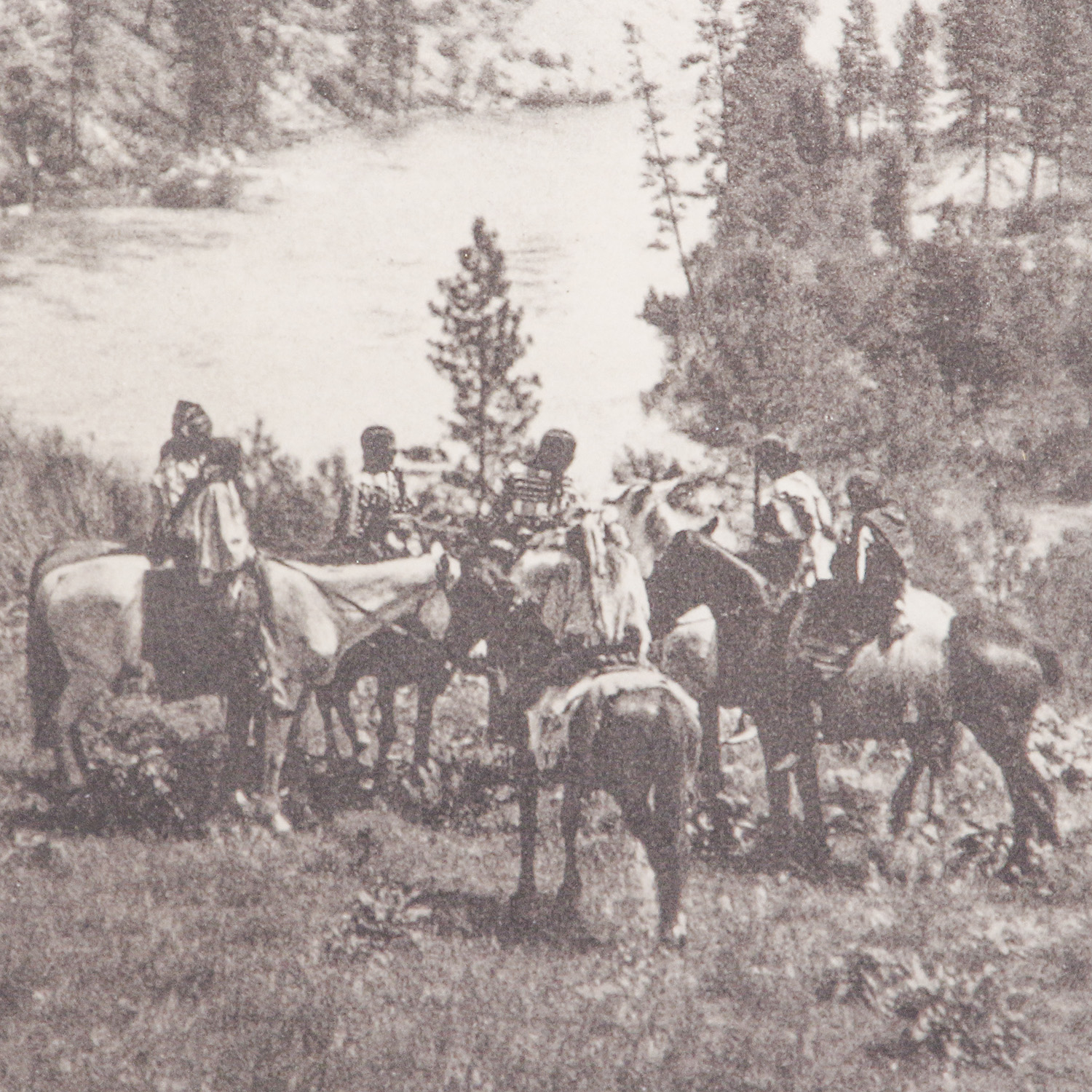 Black and White Offset Lithograph Print After Antique Photo of Native Americans