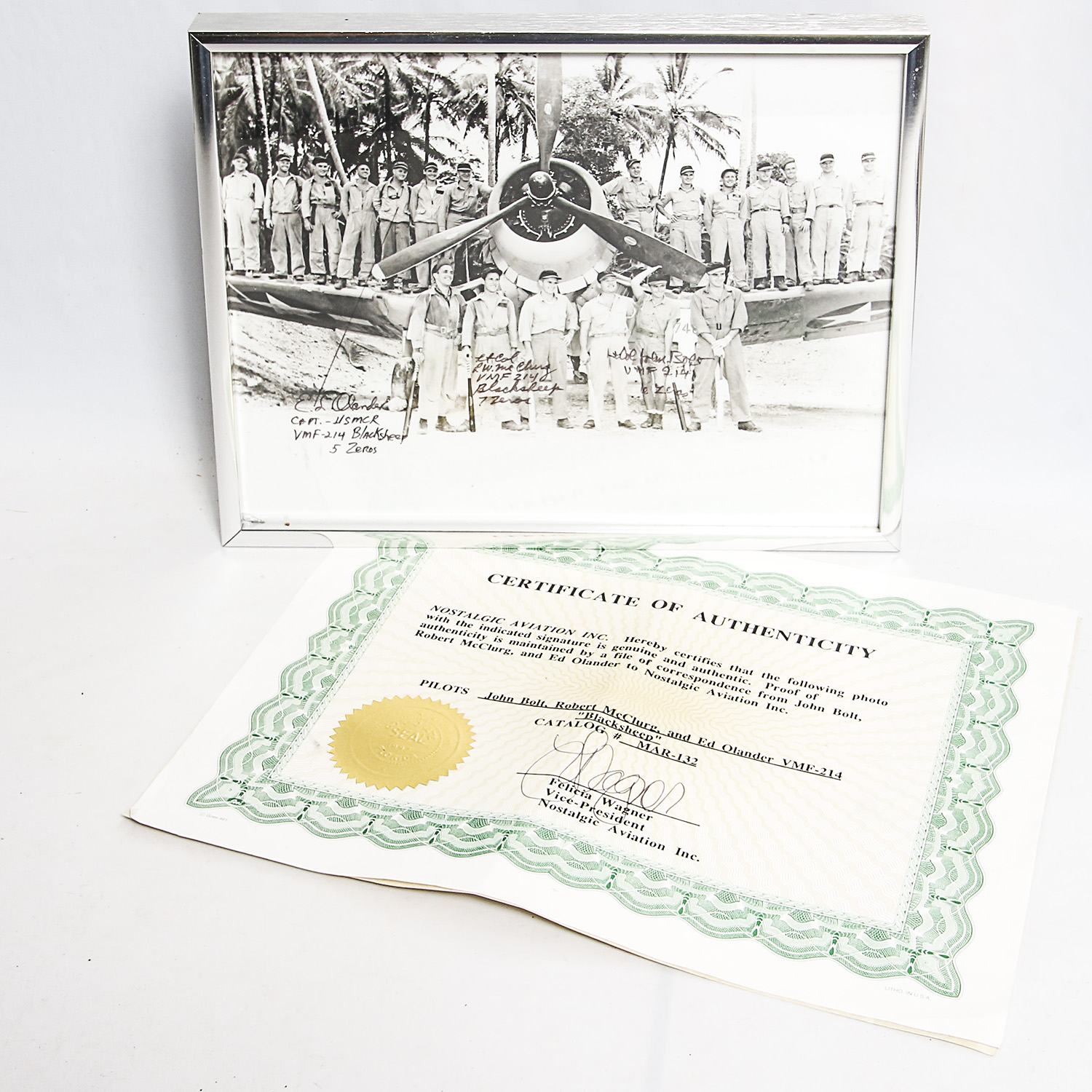 WWII Blacksheep Framed Autographed Photograph and Other Memorabilia