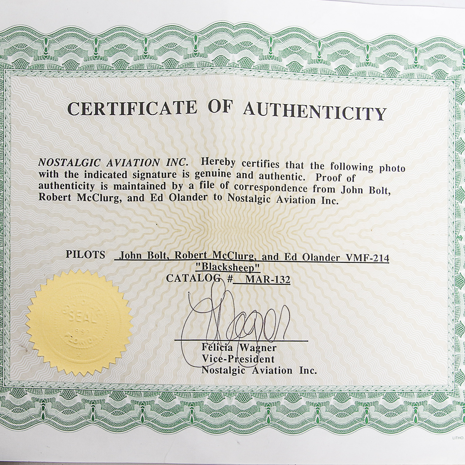 WWII Blacksheep Framed Autographed Photograph and Other Memorabilia