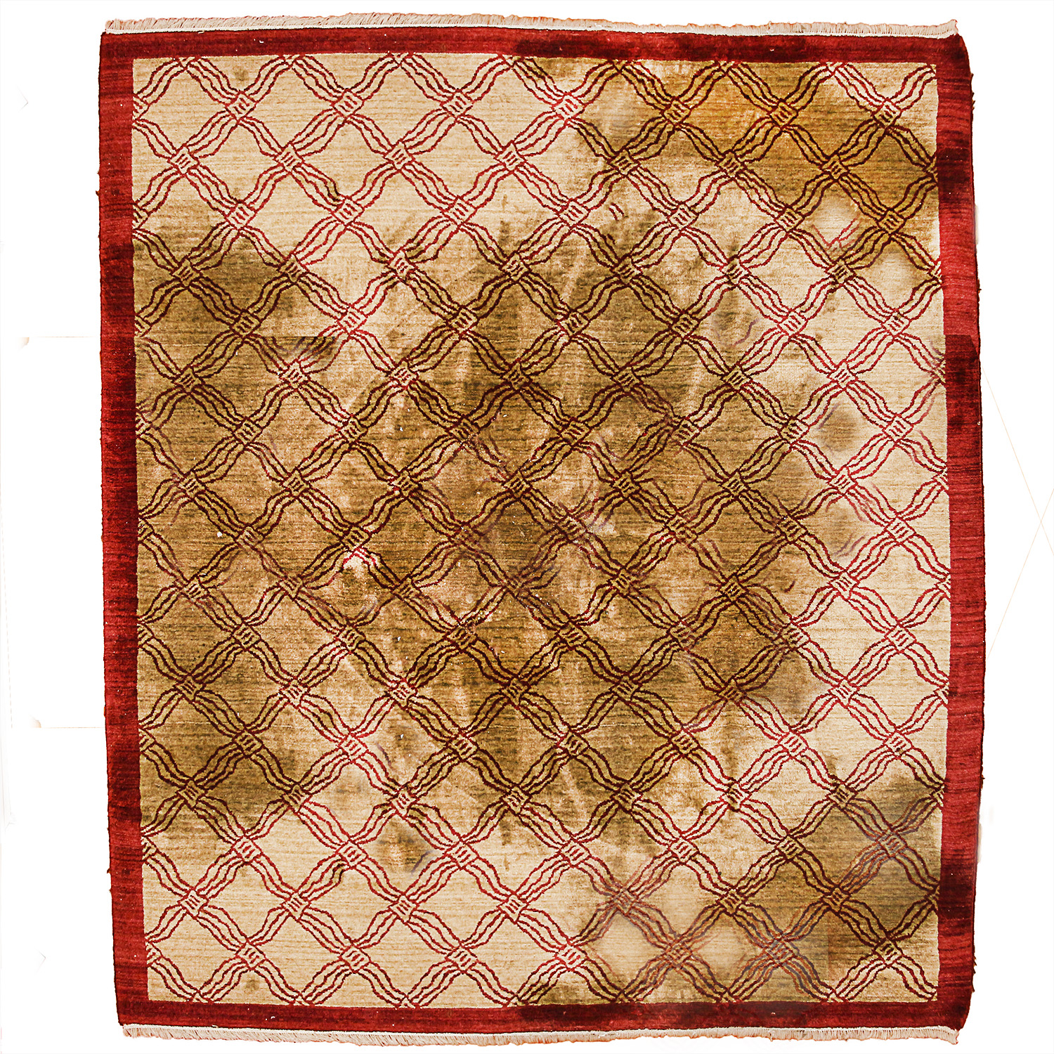 Hand-Knotted Indo-Persian Wool Rug in Dark Gold and Burgundy Rug