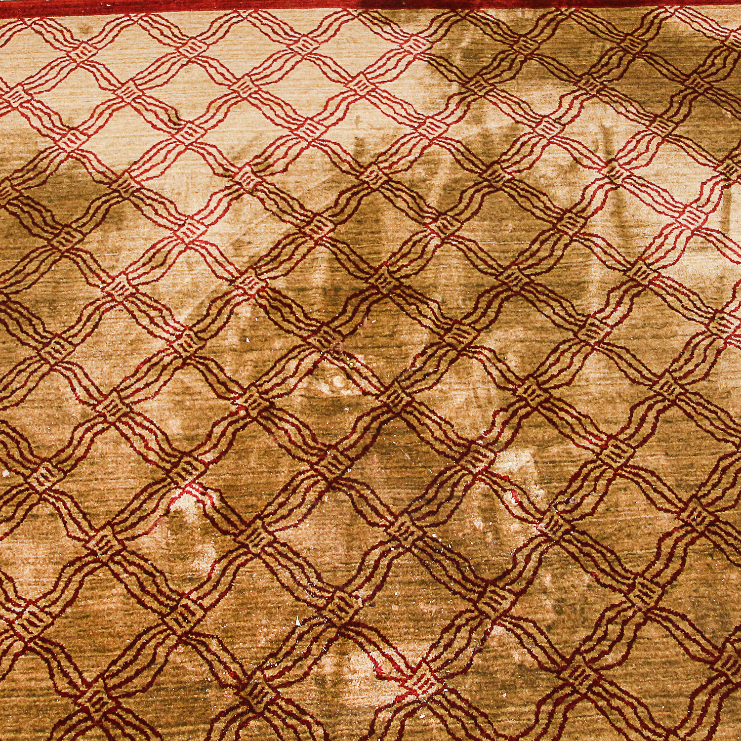 Hand-Knotted Indo-Persian Wool Rug in Dark Gold and Burgundy Rug